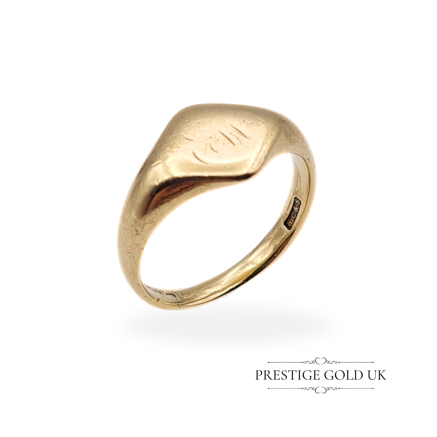 Antique 9ct Gold Heavy Signet Ring - Size UK R US 8 3/4 Euro 59