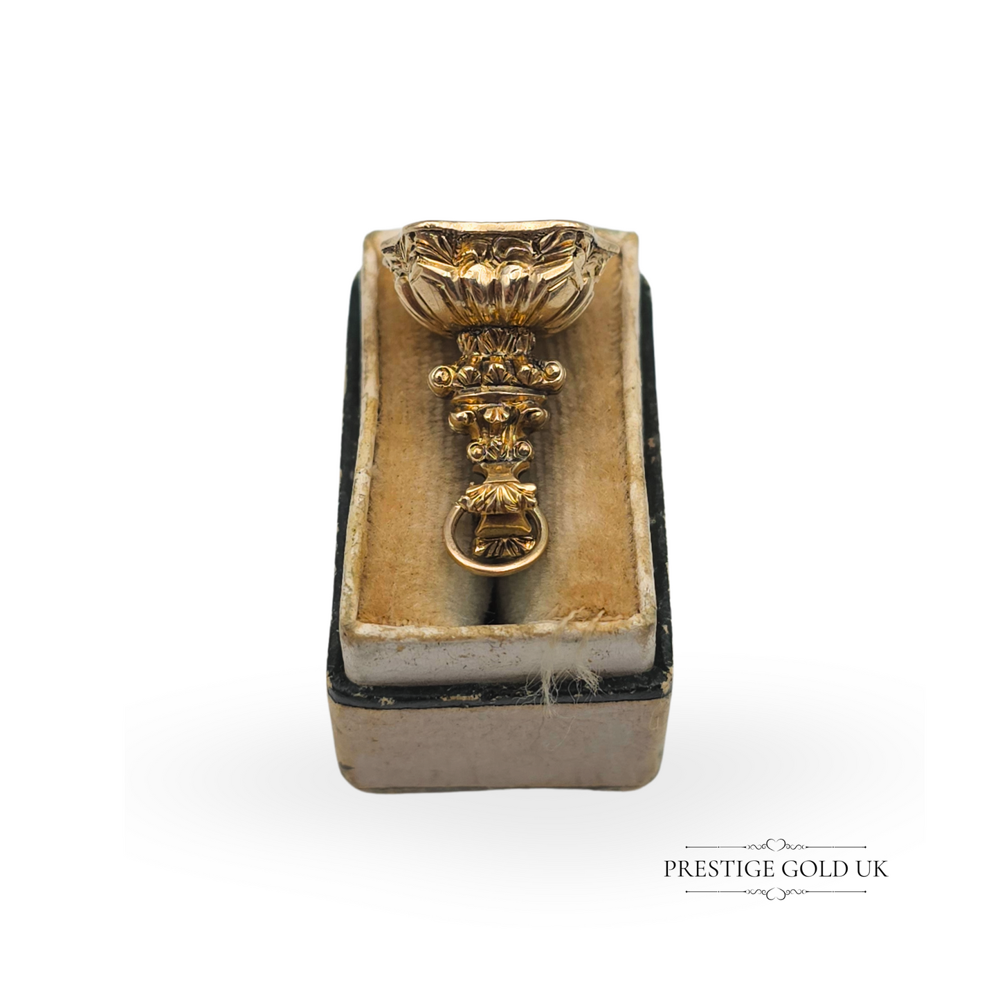 Antique 9ct Gold Shield Fob, Hand-Engraved Intaglio Bloodstone,