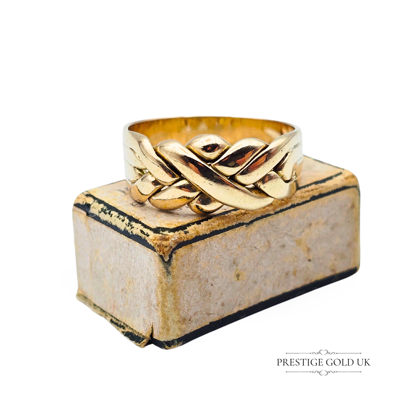 9ct Gold Puzzle Knot Ring, Fixed Back Twist Design, UK R / US 8.25 Woven Band