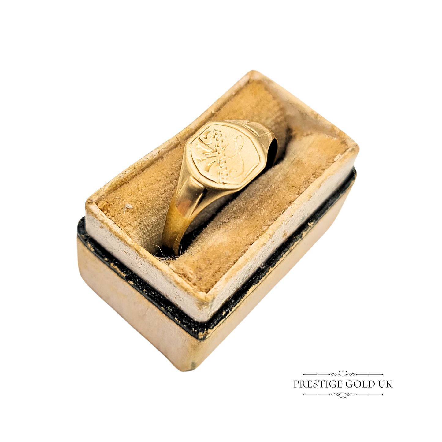 9ct Small Gold Signet Ring, UK M 1/2 US 6 1/2, Dainty Ring With Engraved Face