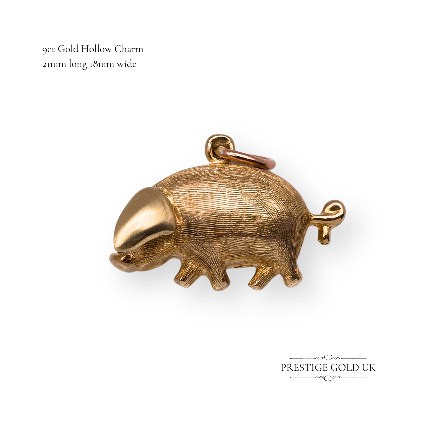 9ct Gold Pig Charm, Detailed Design, Gloucestershire Old Spots Pendant