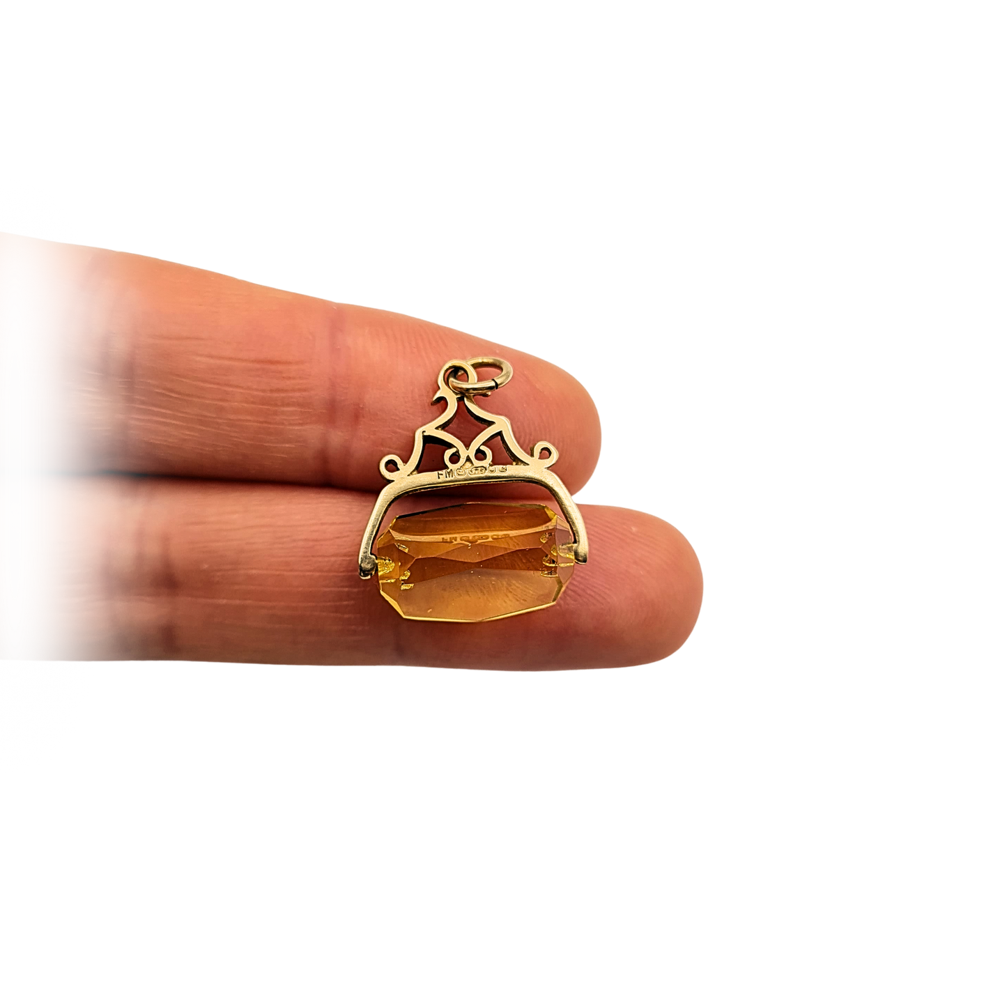 Small 9ct Gold Citrine Spinner Fob Pendant, London 1977