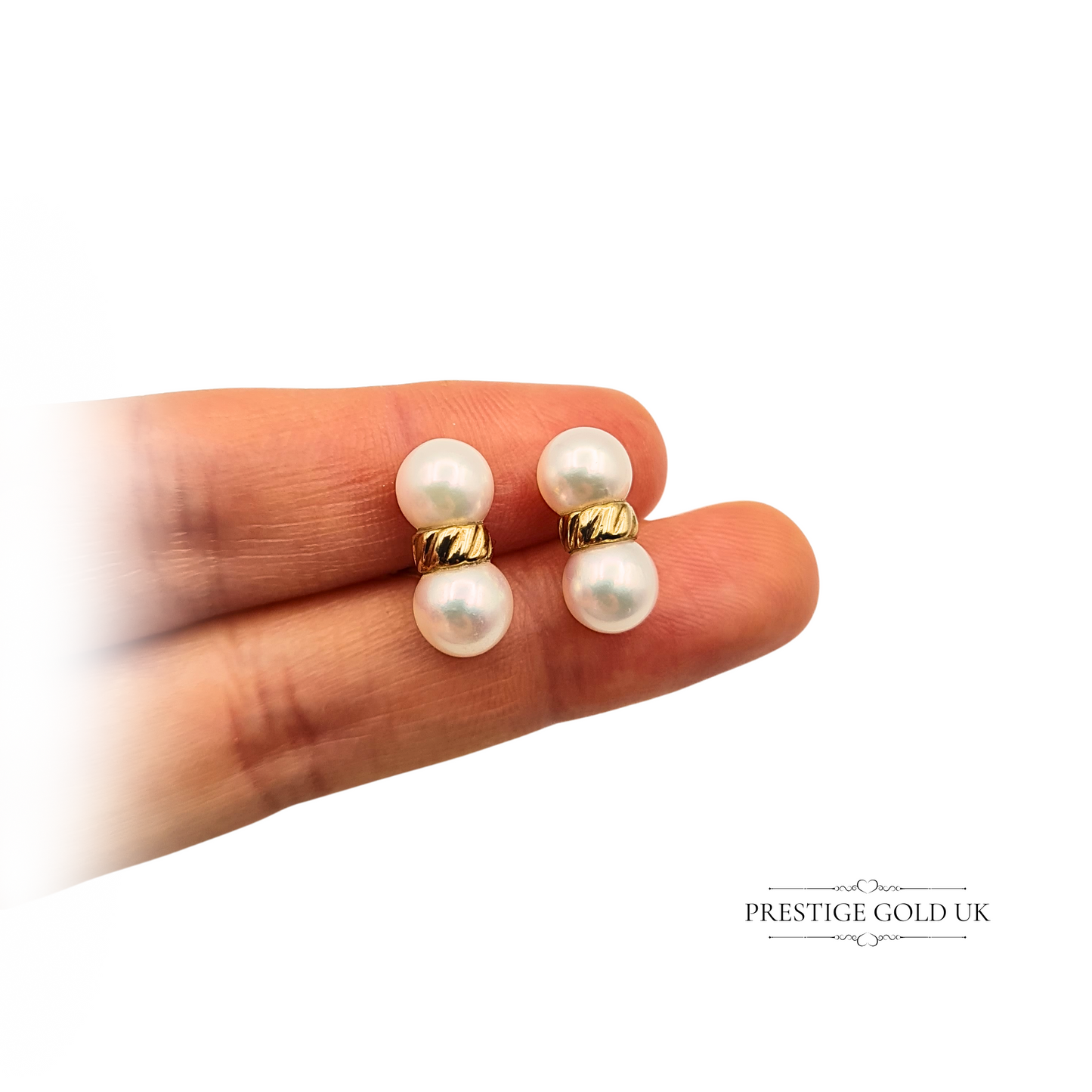 Large 9ct Gold Twin Pearl Earrings With Butterfly Backs