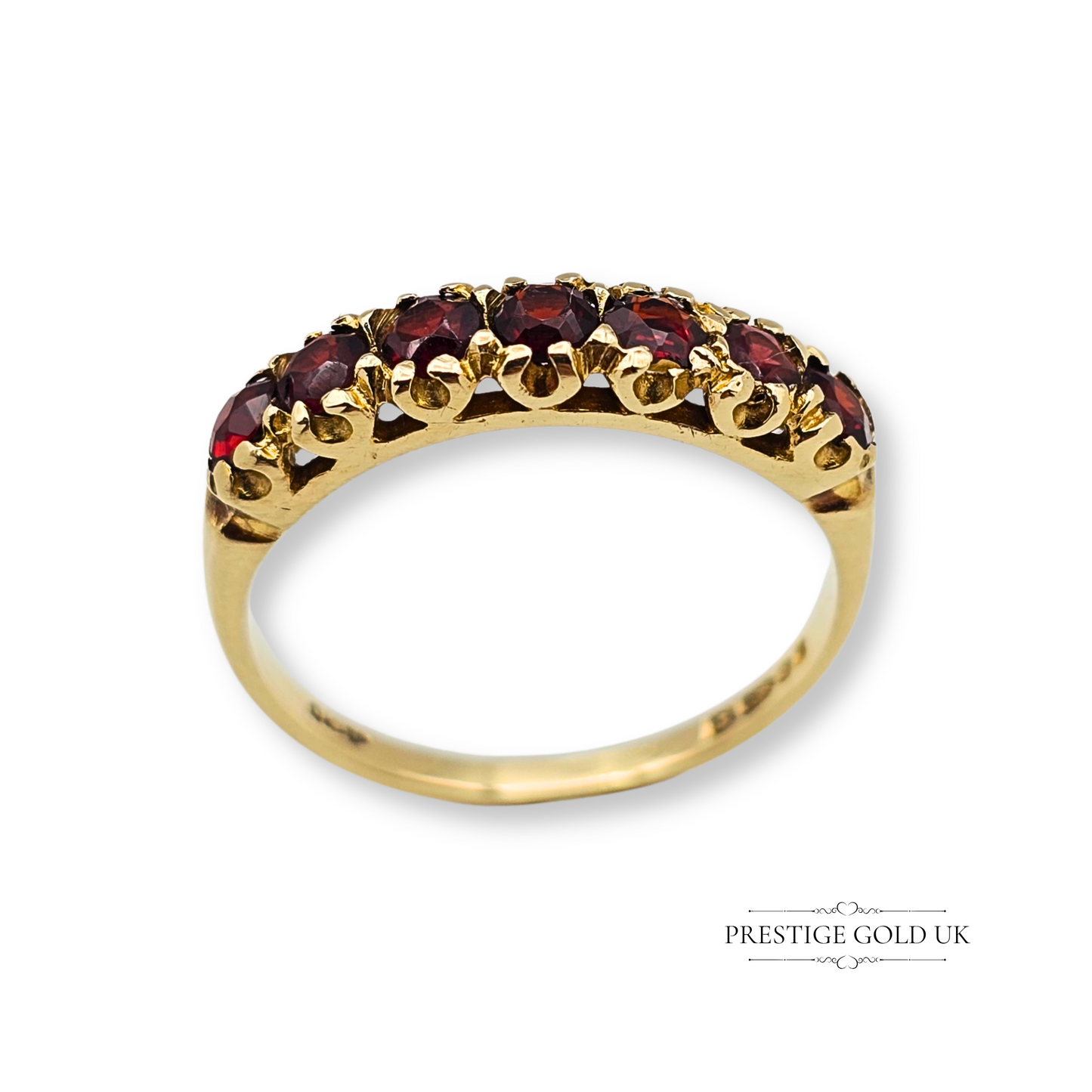 9ct Gold Garnet Half Eternity Ring, Set with Seven Stones Size UK P - US 7 1/2
