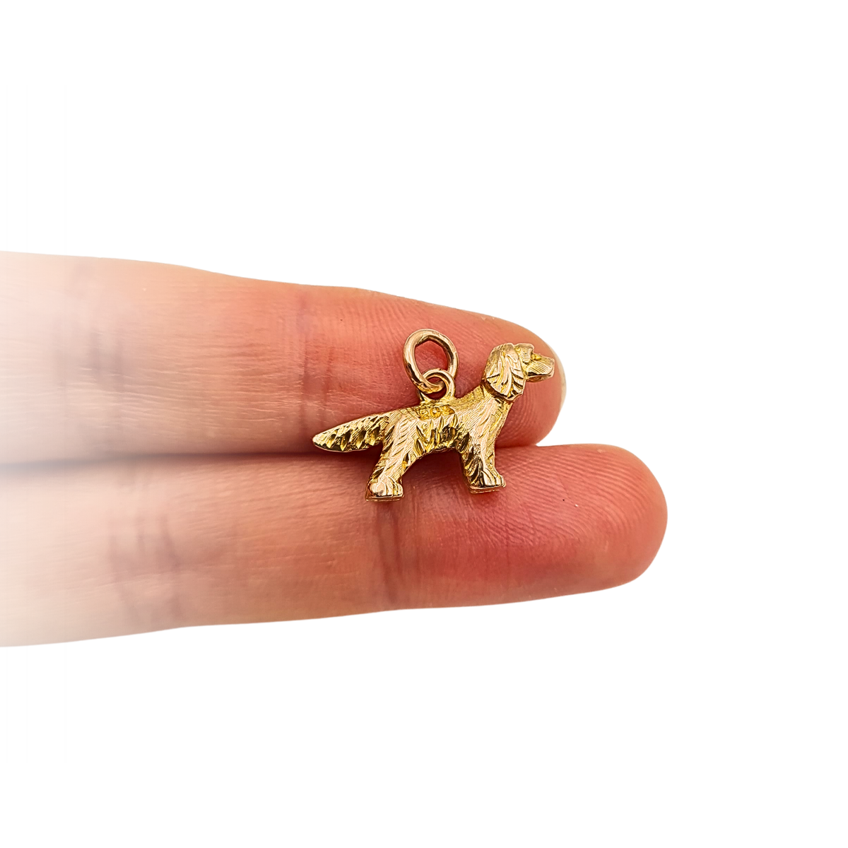 9ct Gold Red Setter Dog Charm Solid Hand Engraved Pendant