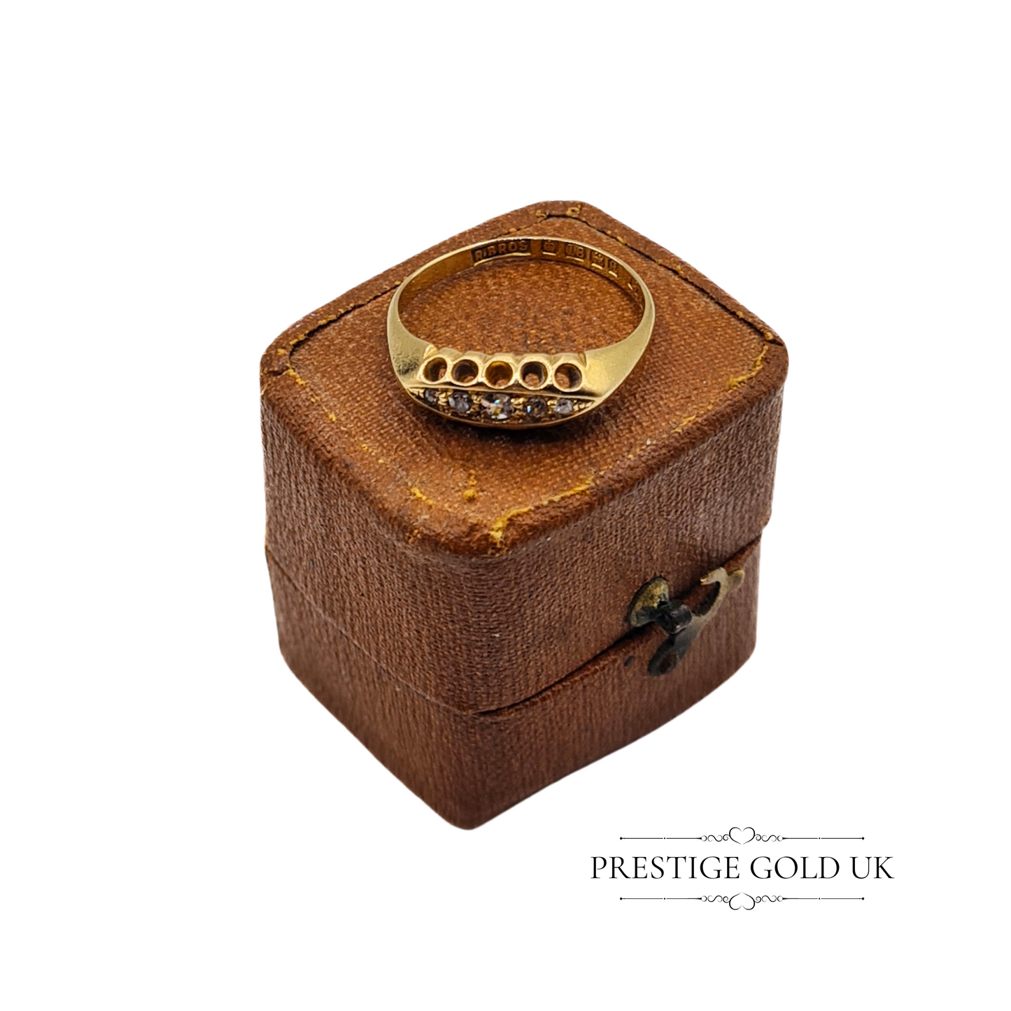 Antique 18ct Gold & Diamond Boat Ring - Size UK L 1/2 US 6 Euro 52