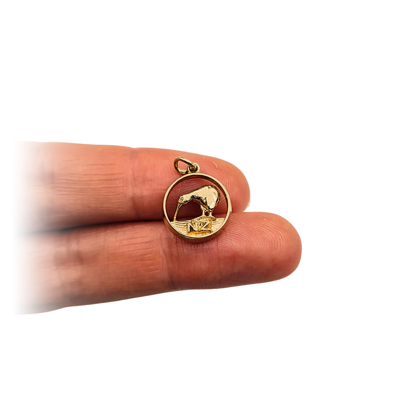 Quality Solid 9ct Gold NZ Kiwi Charm, 13mm Round