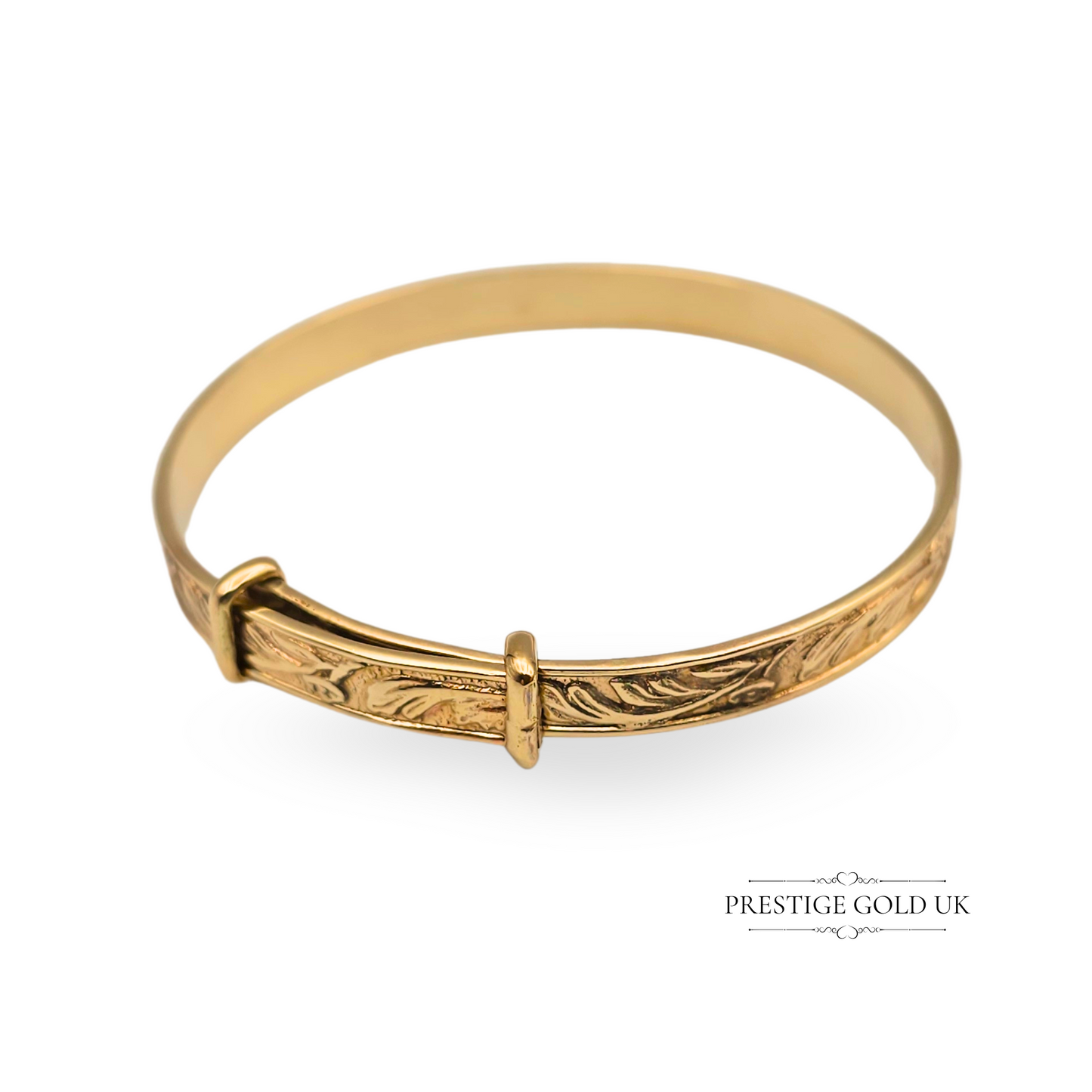 9ct Gold Child’s Bangle, Engraved Botanical Design Beautiful Child’s Bangle