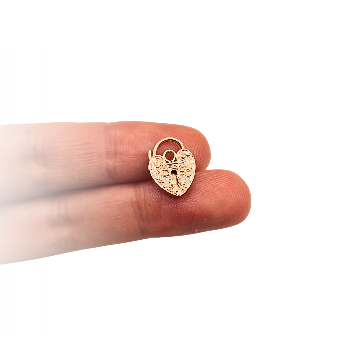Vintage 9ct Rose Gold Heart Padlock Charm Padlock Hand Engraved