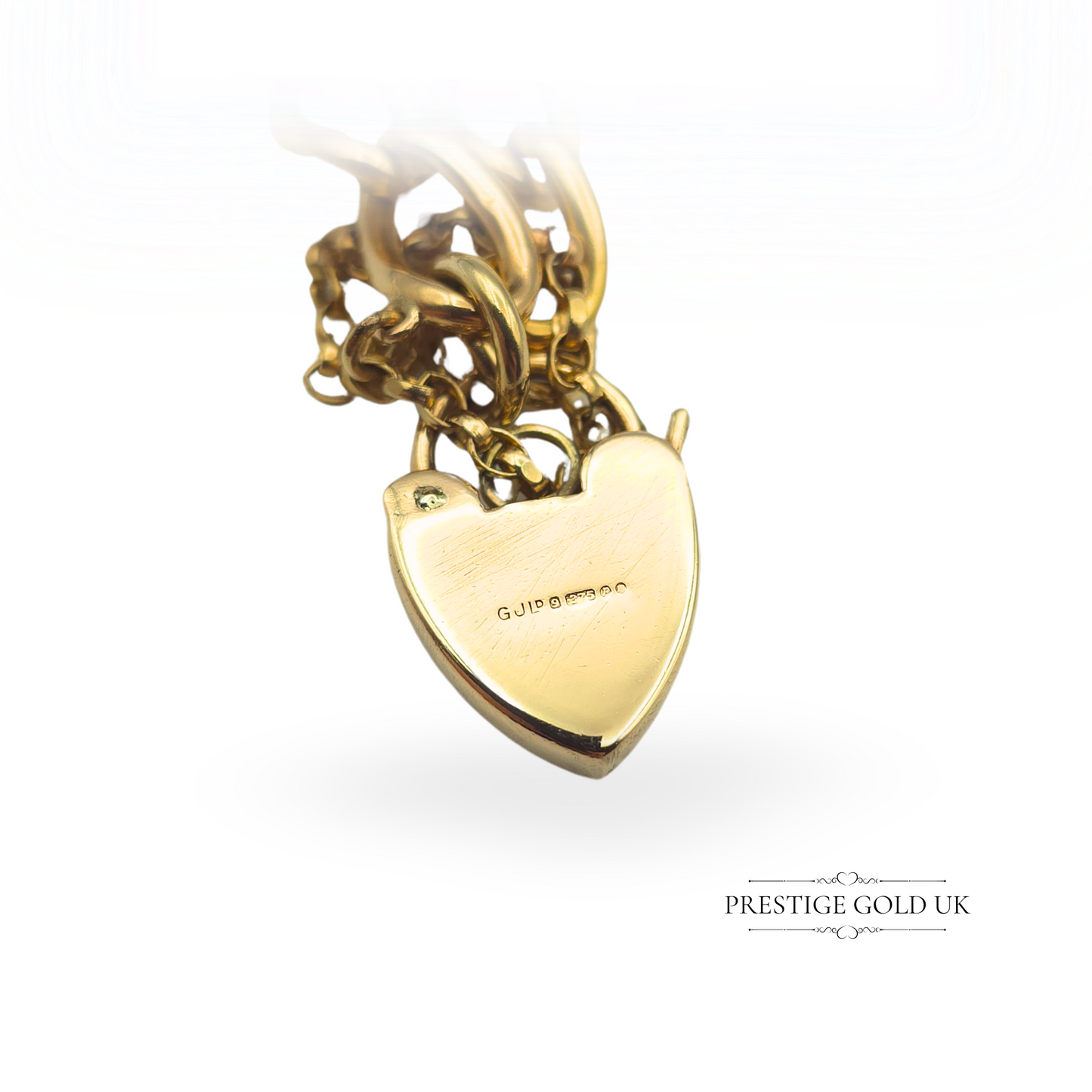 9ct Gold Solid Heavy Charm Bracelet, 7 1/4" (18.5cm) Long