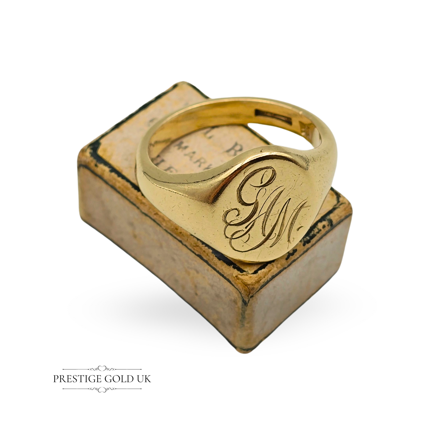 9ct Gold Monogrammed Signet Ring Solid Gold, Fully Hallmarked, UK T US 9 1/2