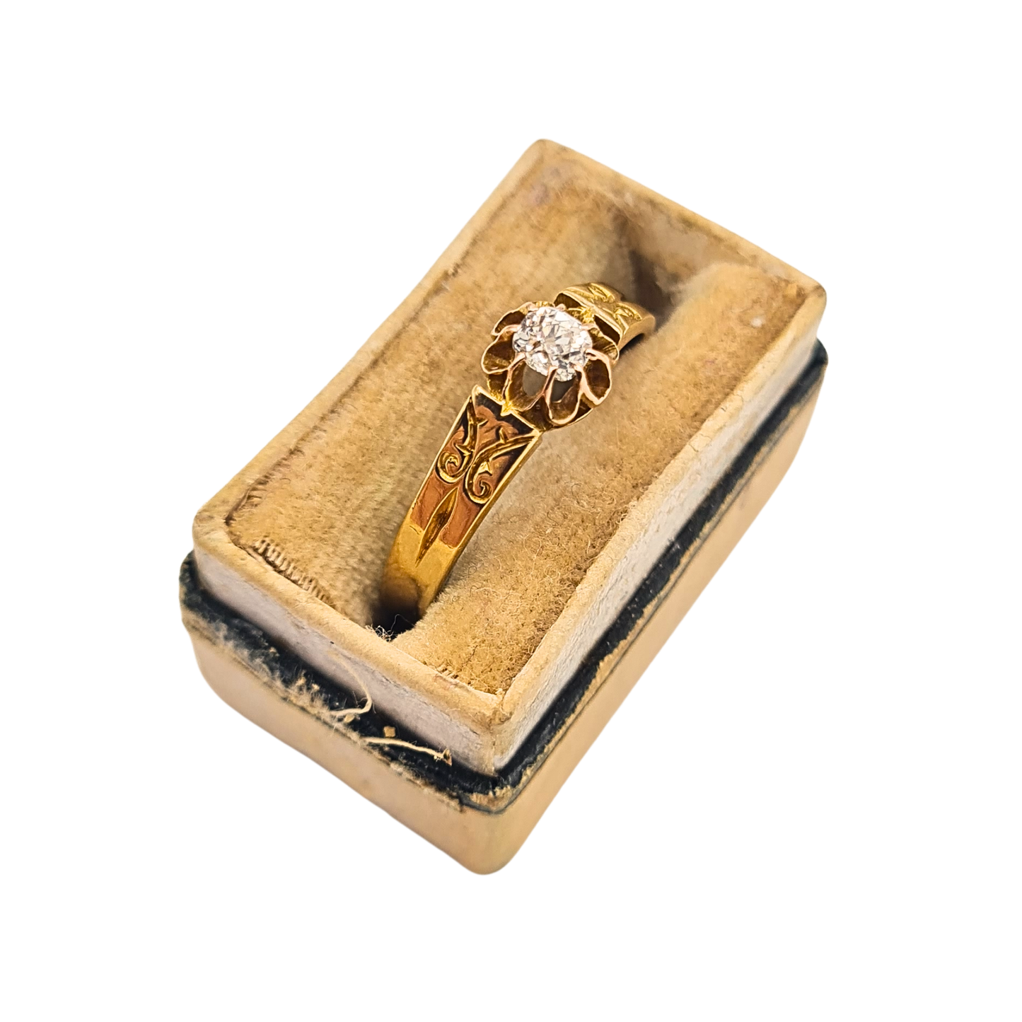 Victorian 1800's 18ct Gold Diamond Ring Cushion Cut Solitaire UK M US 6 1/4