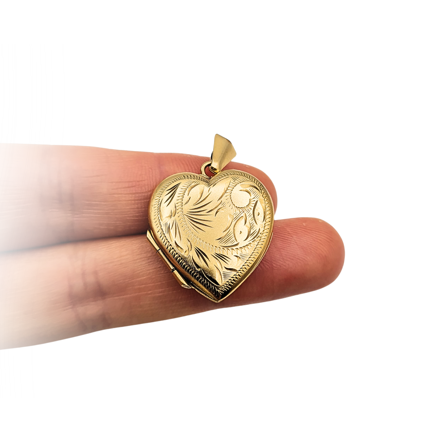 Large 9ct Gold Heart Photo Locket Pendant 25mm Hand Engraved Vintage 1976