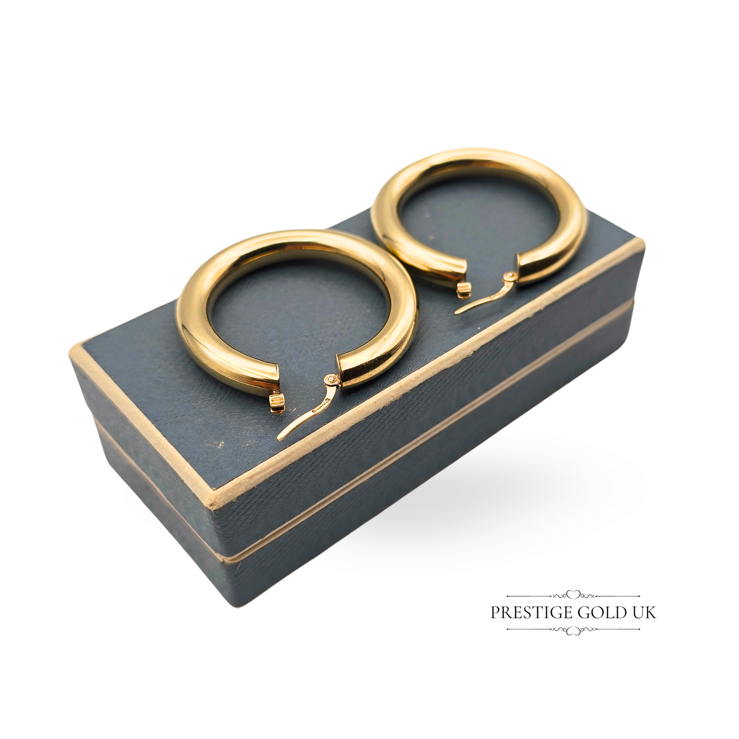 9ct Gold Large Hoop Earrings, Hollow Lightweight Design Chubby Gold Donut Hoops