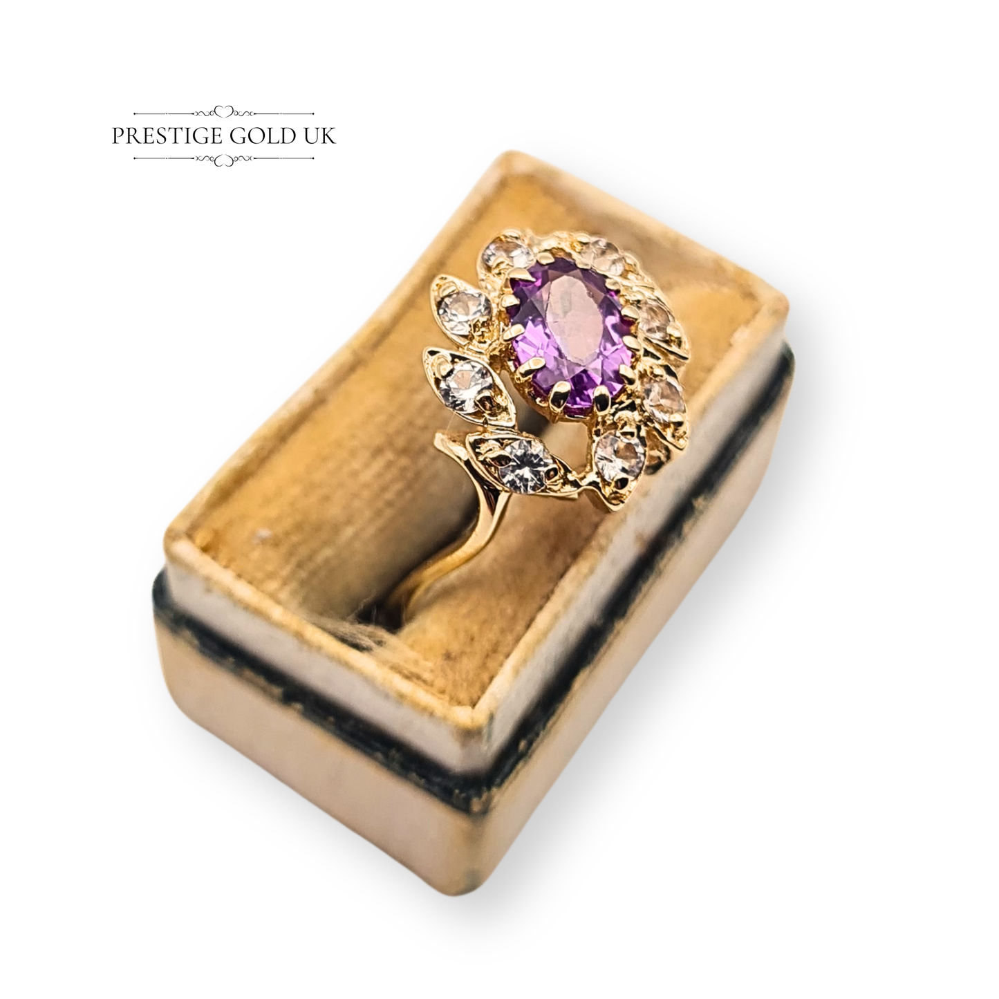 14ct Gold Pink Amethyst CZ Oval Cluster Ring, Size UK M US 6 1/2