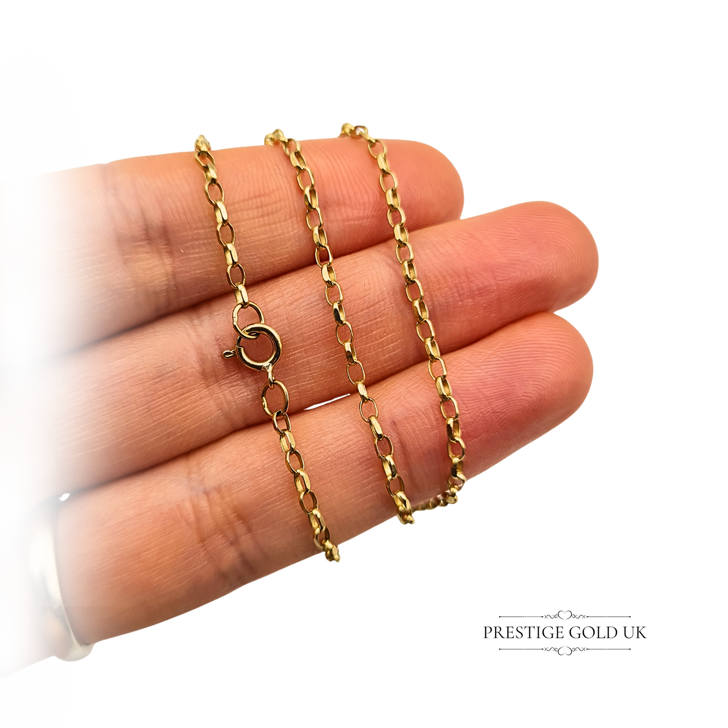16" 9ct Gold Belcher Chain Necklace, Faceted Rolo Links Spring Ring Clasp