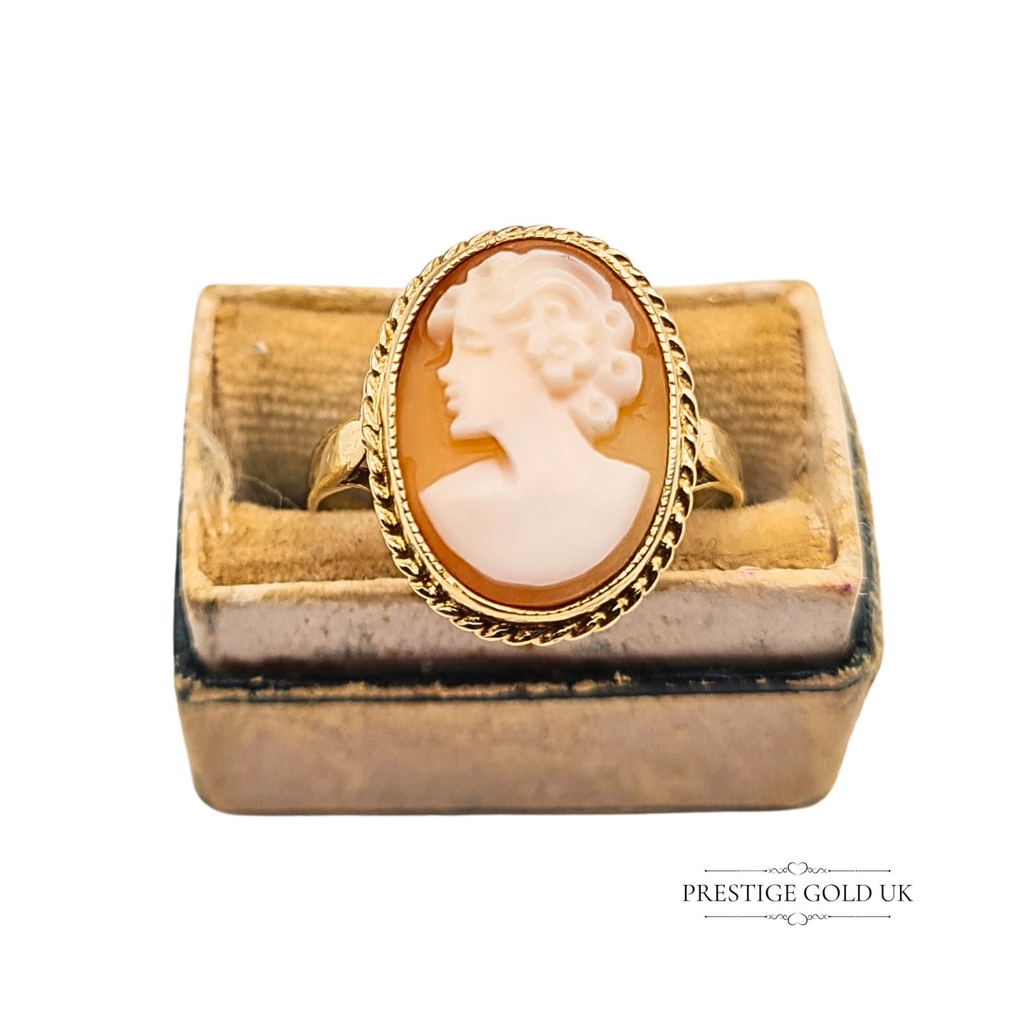 Vintage 9ct Gold Cameo Ring, Hand Carved Shell Female Portrait, Size UK N / US 7