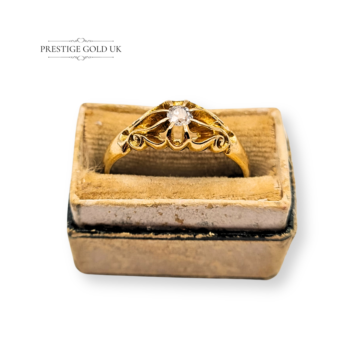 18ct Antique Gold Victorian Diamond Solitaire Ring, Size UK P / US 7 1/2