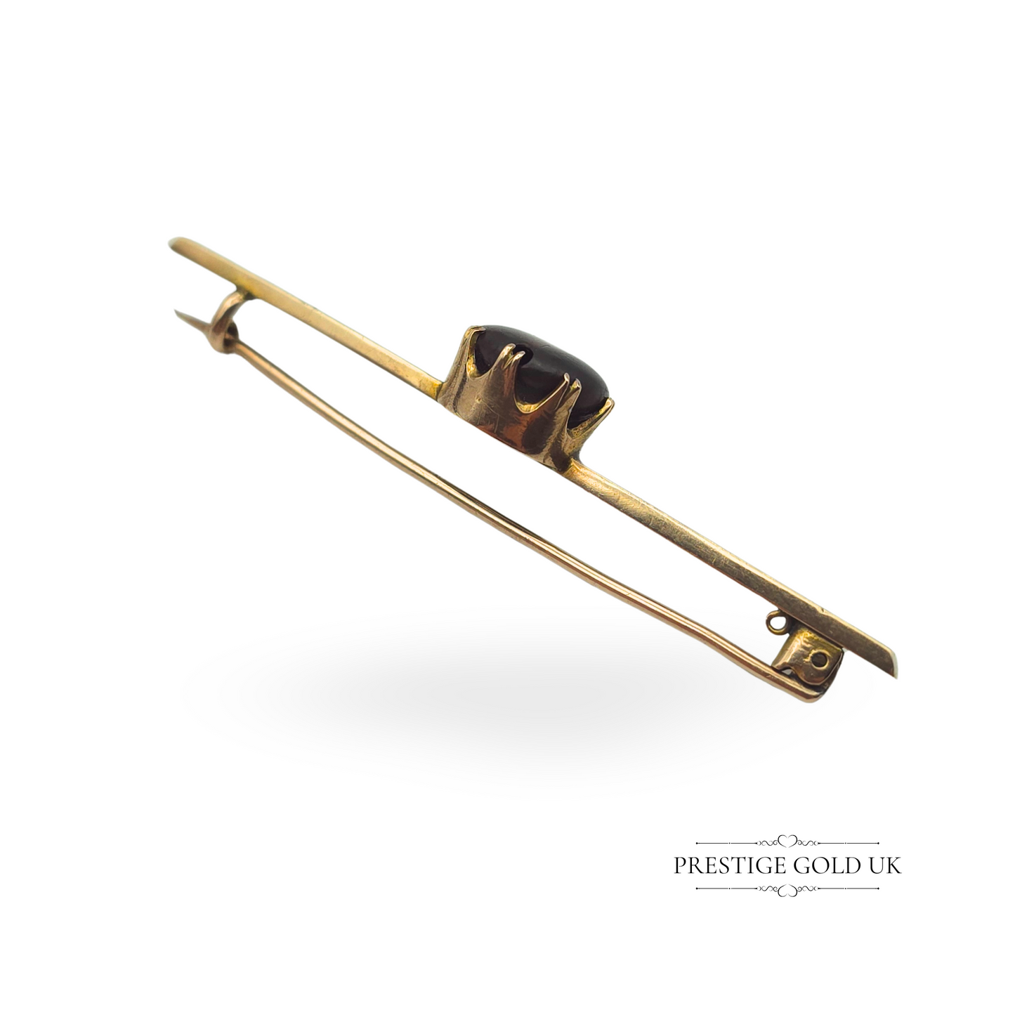 Antique 9ct Gold Bar Brooch with Round Cut Cat’s Eye Stone - CLEARANCE