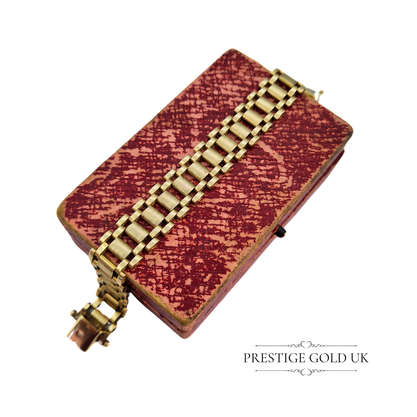 7" Long Vintage 9ct Gold Brick Link Bracelet, Fully Hallmarked London 1984, Unisex