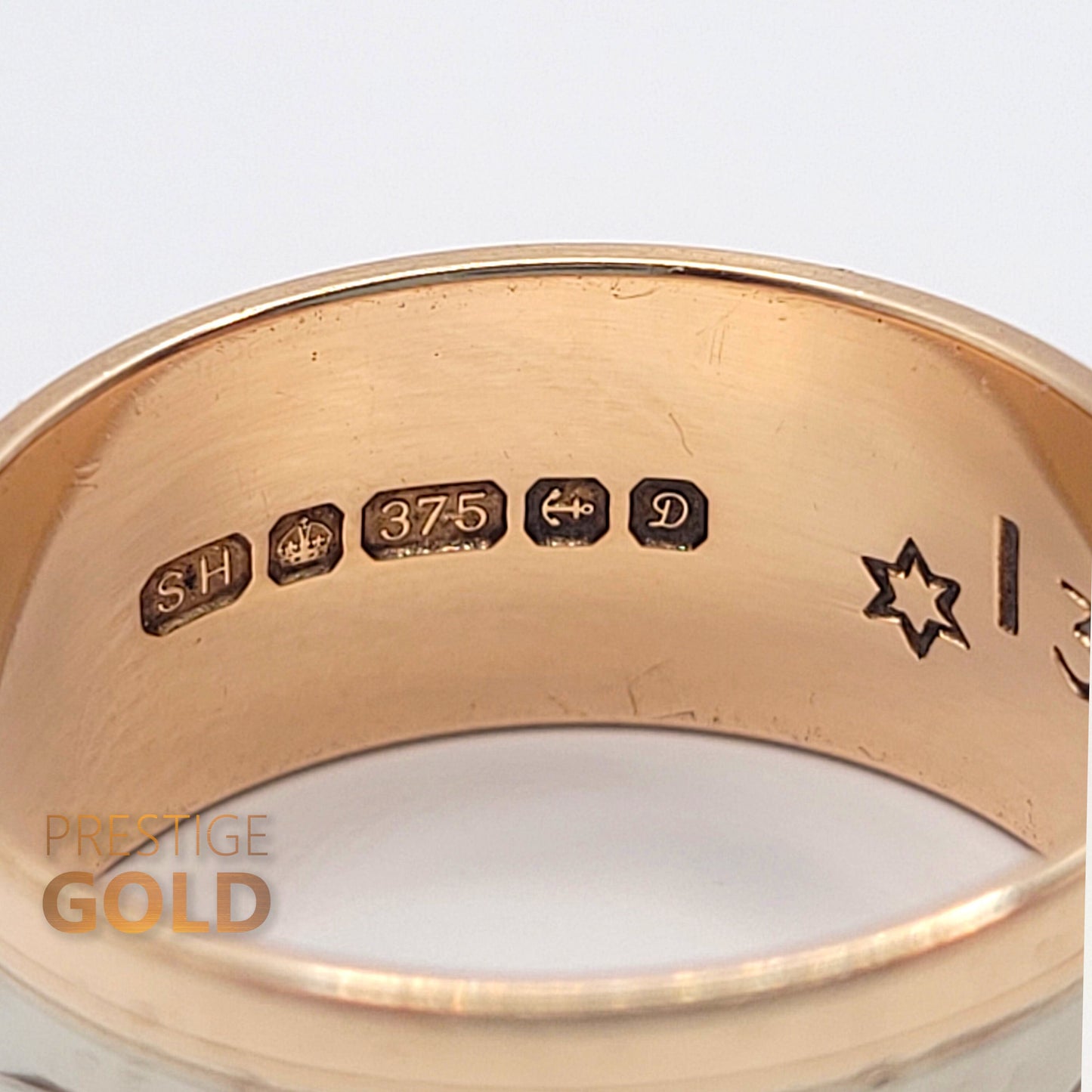Gold Patterned Ring 9ct - 1970's Rose & White Gold Band - Vintage Two Tone Boho Ring - 9 mm Wide Size UK O, US 7 , Euro 55
