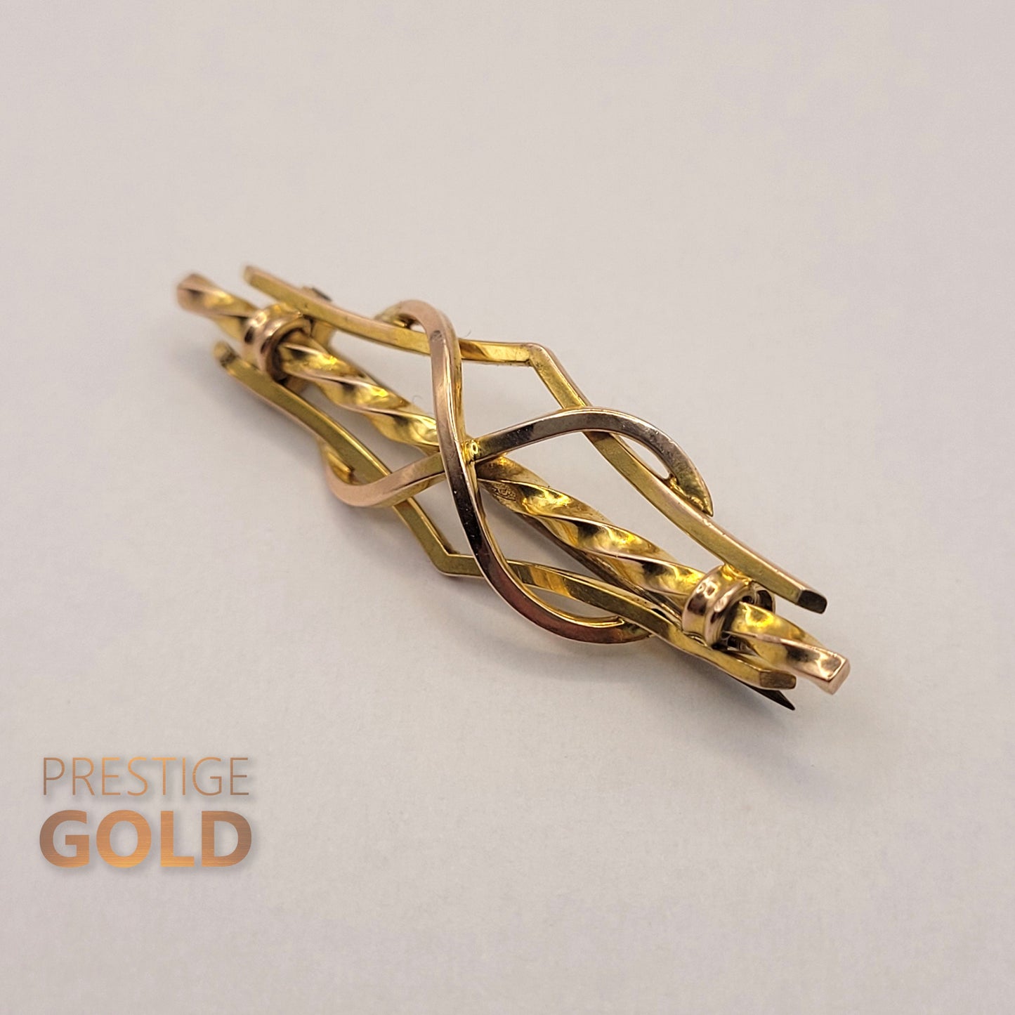 Ornate Solid 9ct Yellow & Rose Gold Brooch