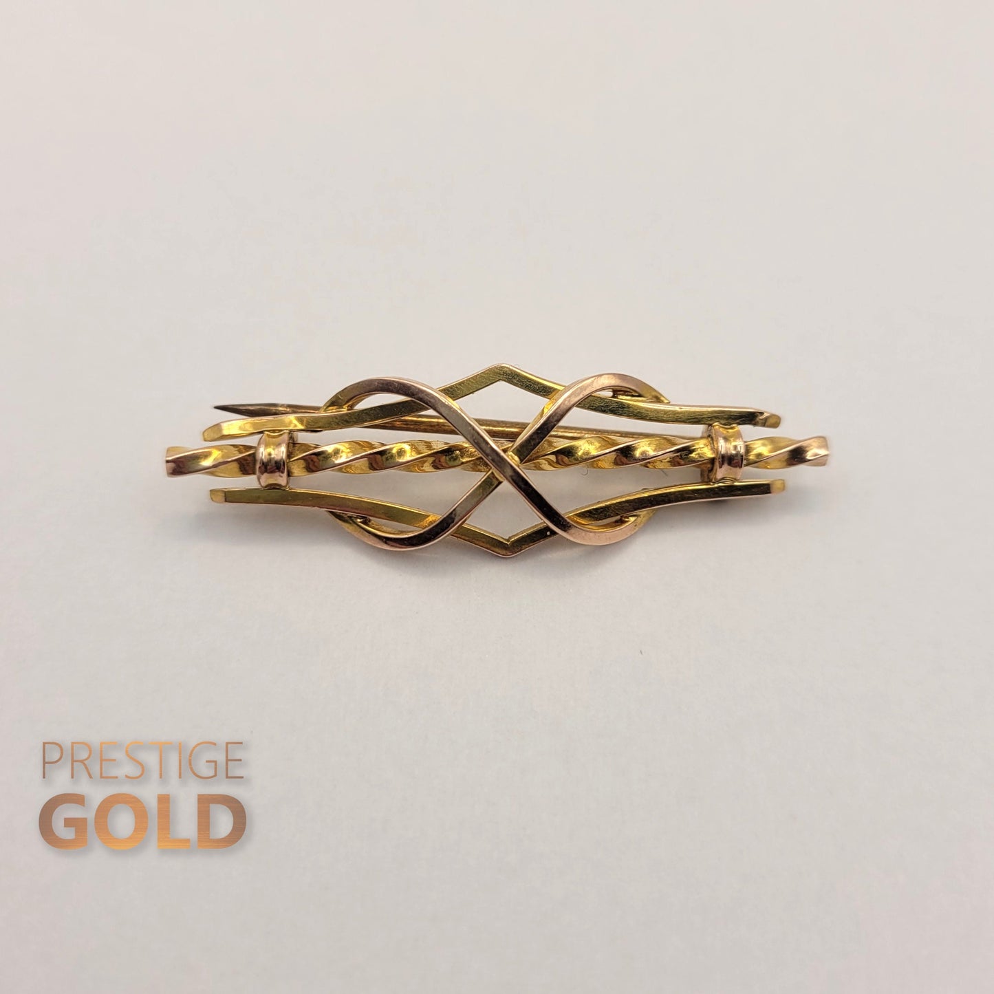 Ornate Solid 9ct Yellow & Rose Gold Brooch