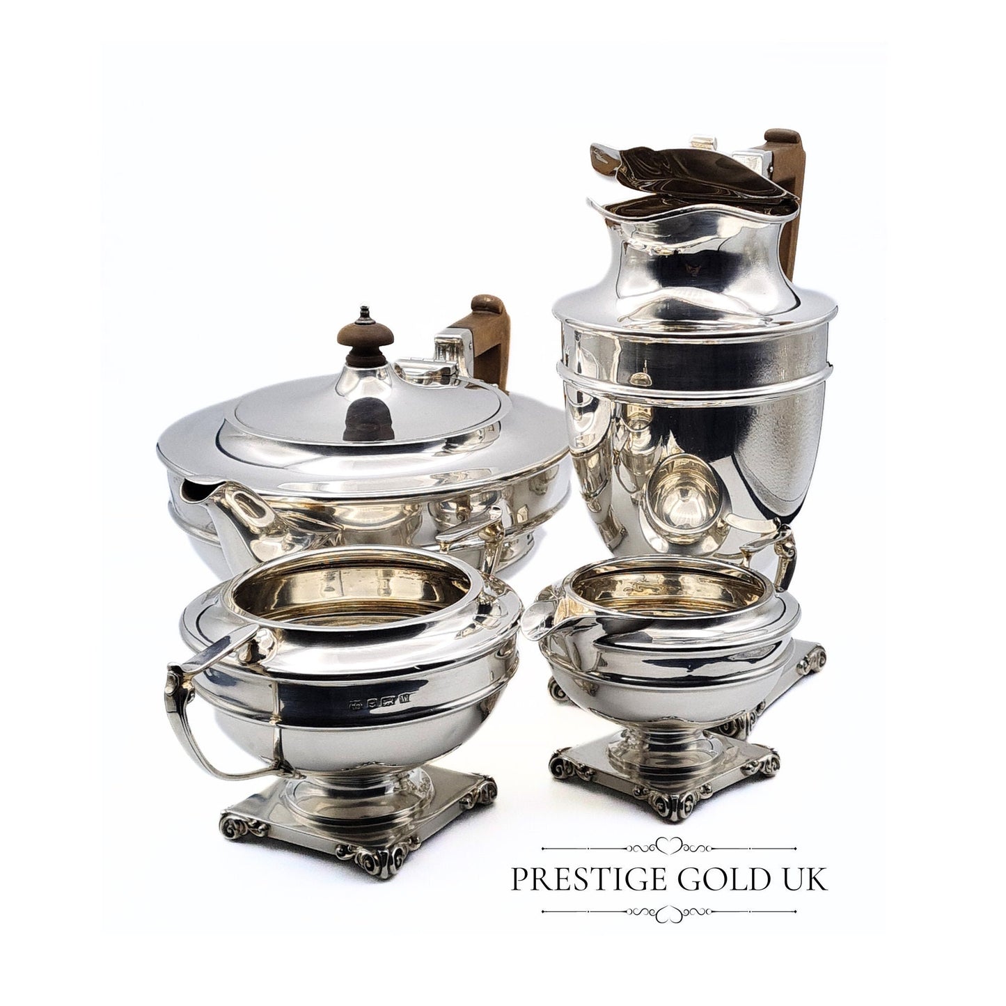 1920s Solid Silver Tea & Coffee Set, Milk Jug & Sugar Bowl - British Hallmarks