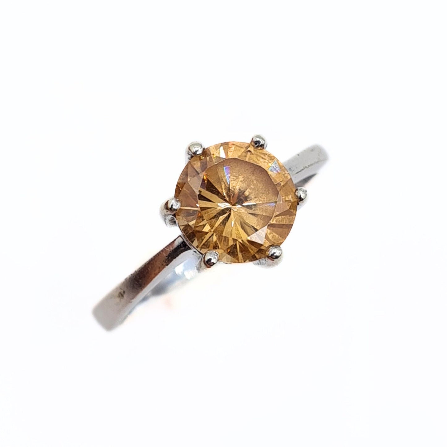 Vintage 9ct White Gold & Cubic Zirconia Solitaire Ring - UK P, US 7 1/2, Euro 56