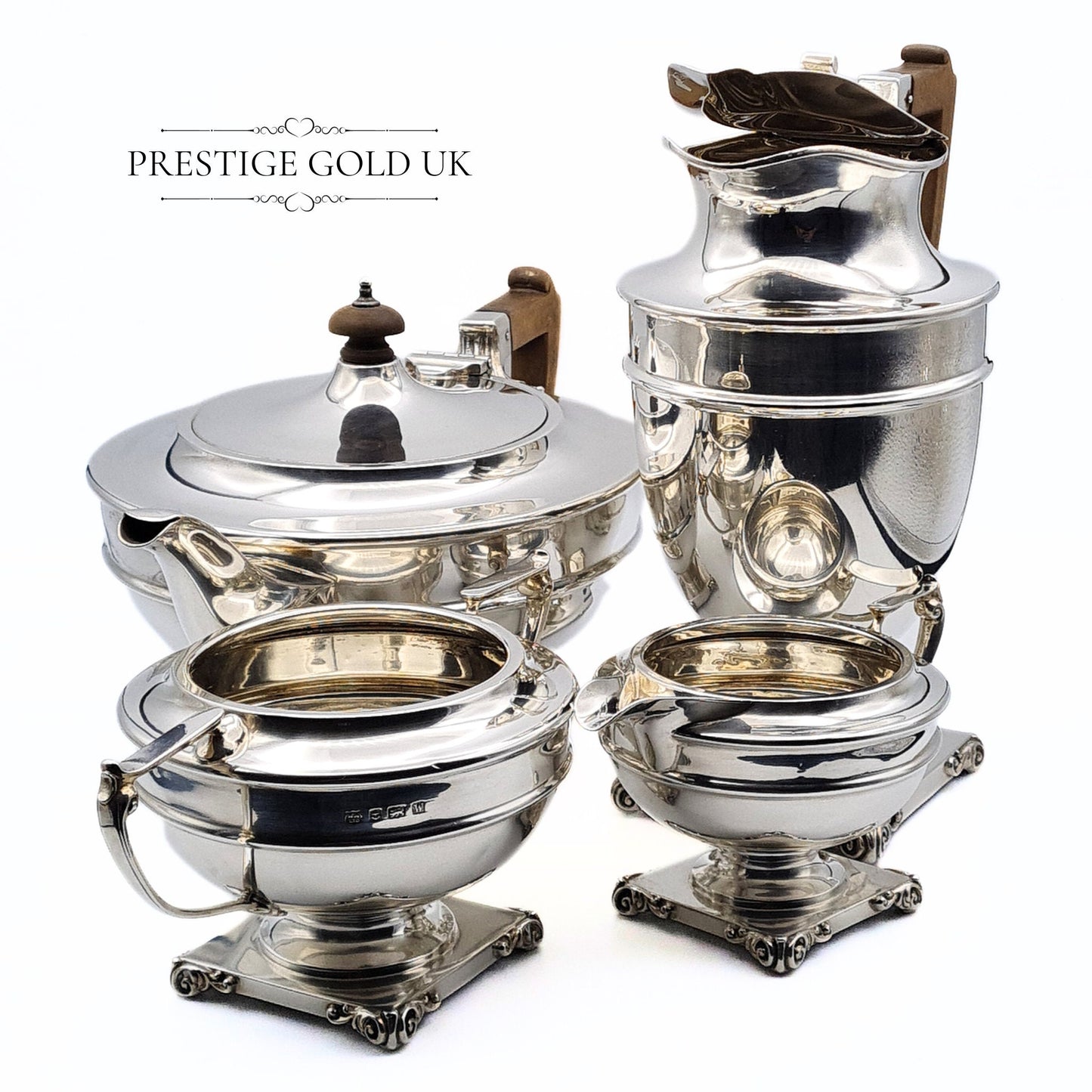 1920s Solid Silver Tea & Coffee Set, Milk Jug & Sugar Bowl - British Hallmarks