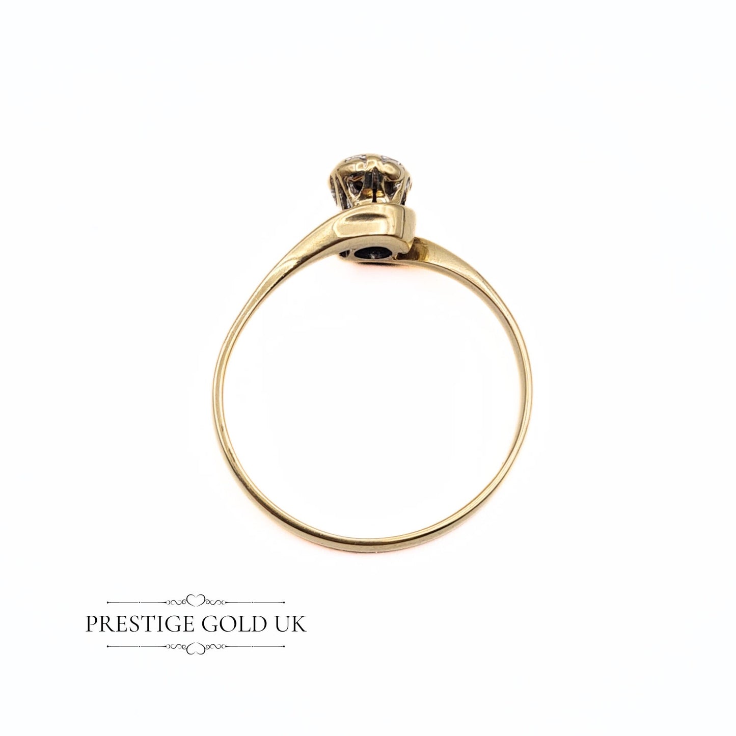 9ct Gold Bezel Set Diamond Twist Ring - Size UK N 1/2, US 6 3/4