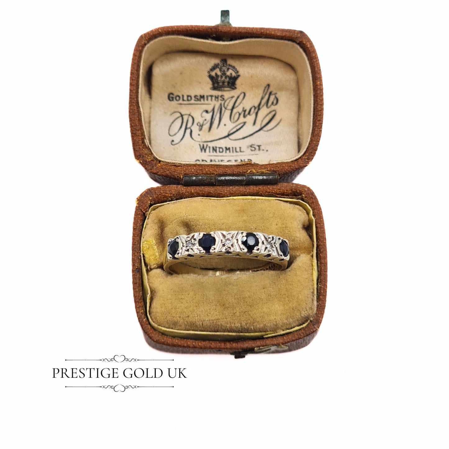 Vintage 9ct Gold Sapphire & Diamond Eternity Ring - Size UK P, US 7 3/4, Euro 56 1/2