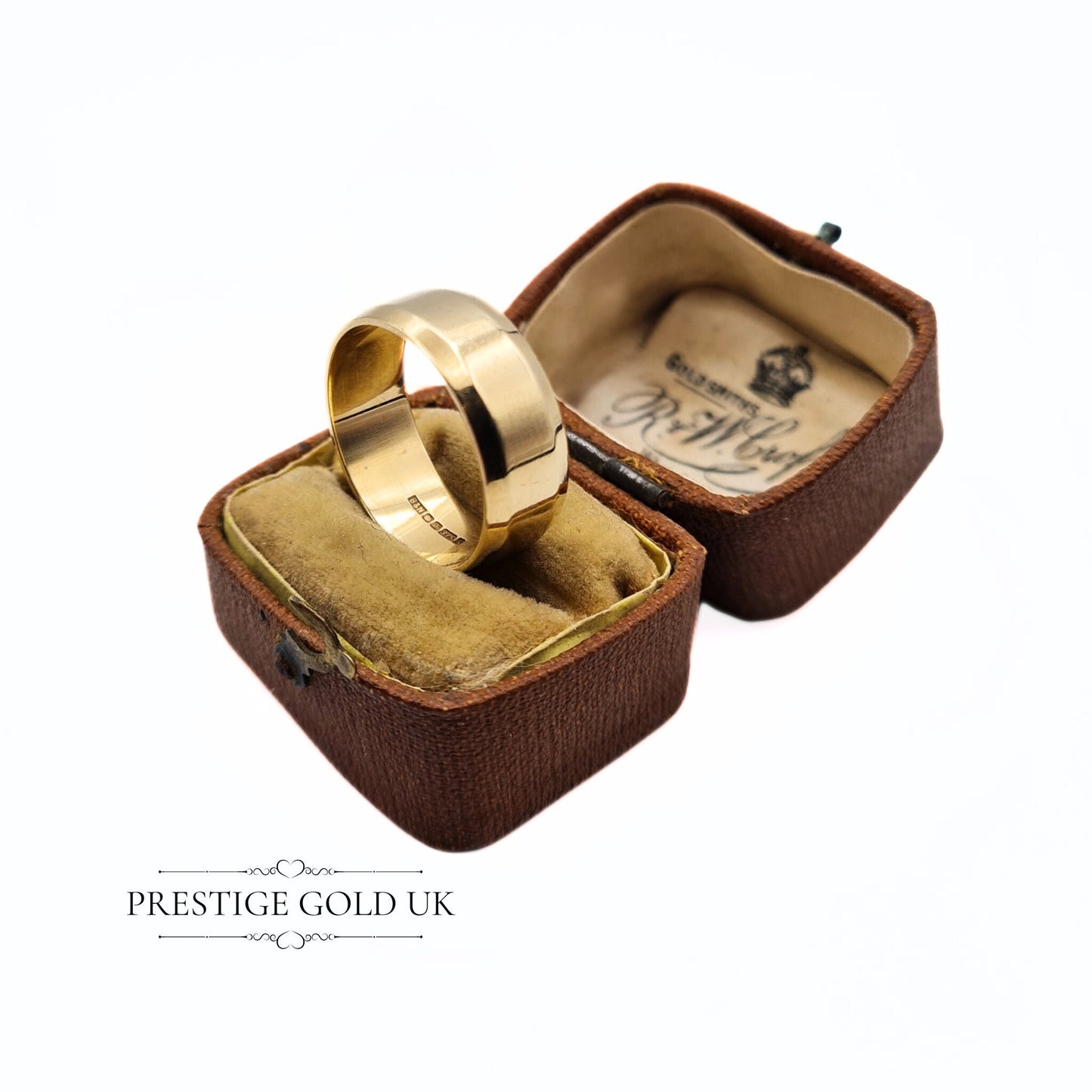 Flat Gold Wedding Ring 9ct - 1990's Plain Gold Band - Engagement Ring - 7 mm Wide Hallmarked Size UK O - US 7 1/4 - Euro 55