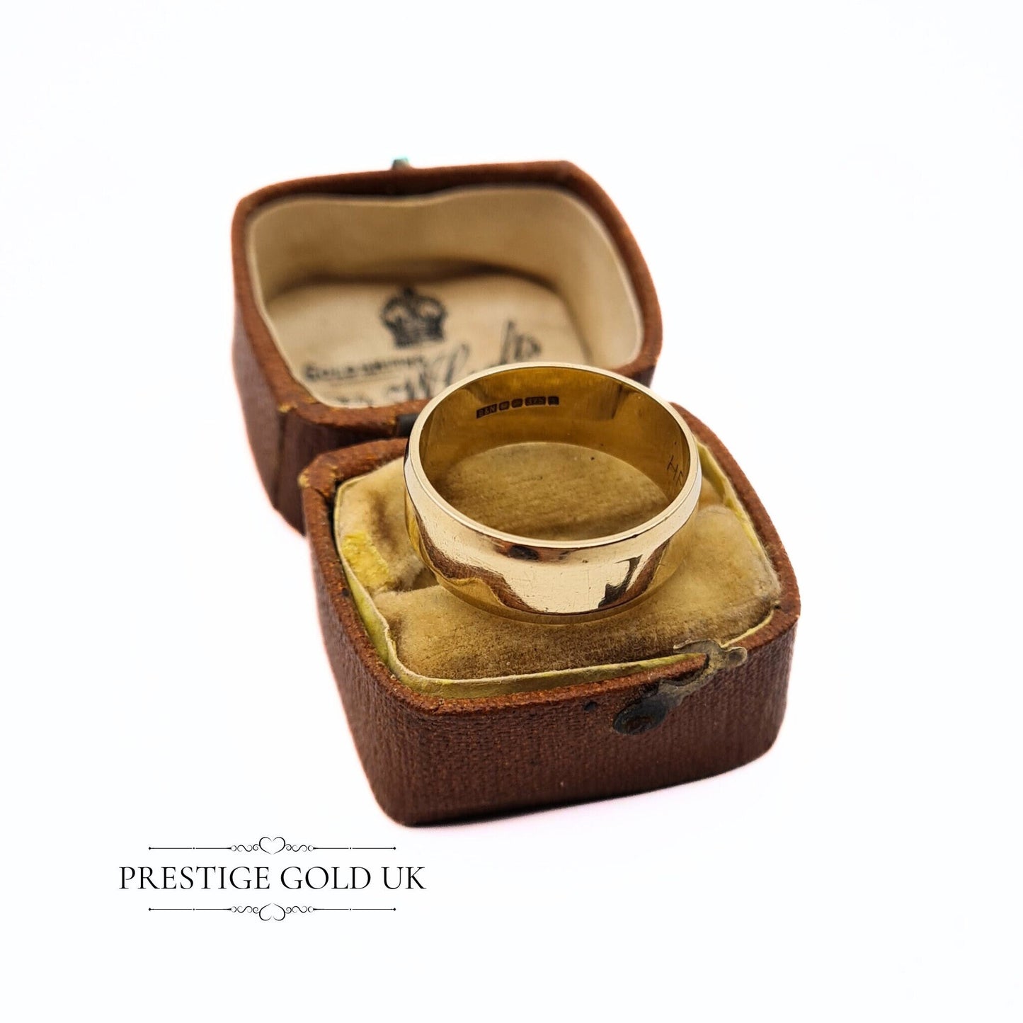 Flat Gold Wedding Ring 9ct - 1990's Plain Gold Band - Engagement Ring - 7 mm Wide Hallmarked Size UK O - US 7 1/4 - Euro 55