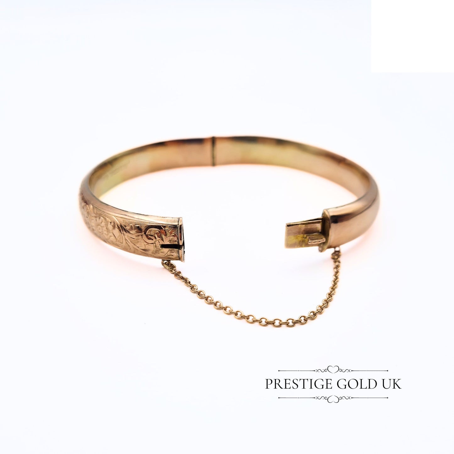 Antique Edwardian Rose Gold Engraved Hinged Bangle