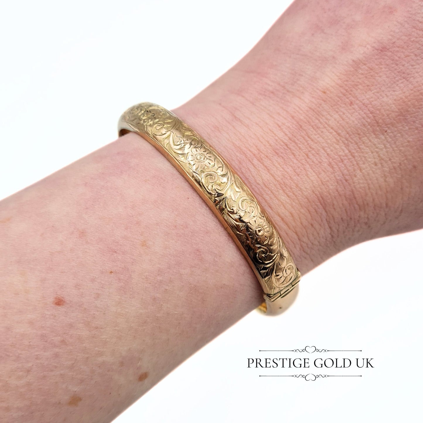 Antique Edwardian Rose Gold Engraved Hinged Bangle