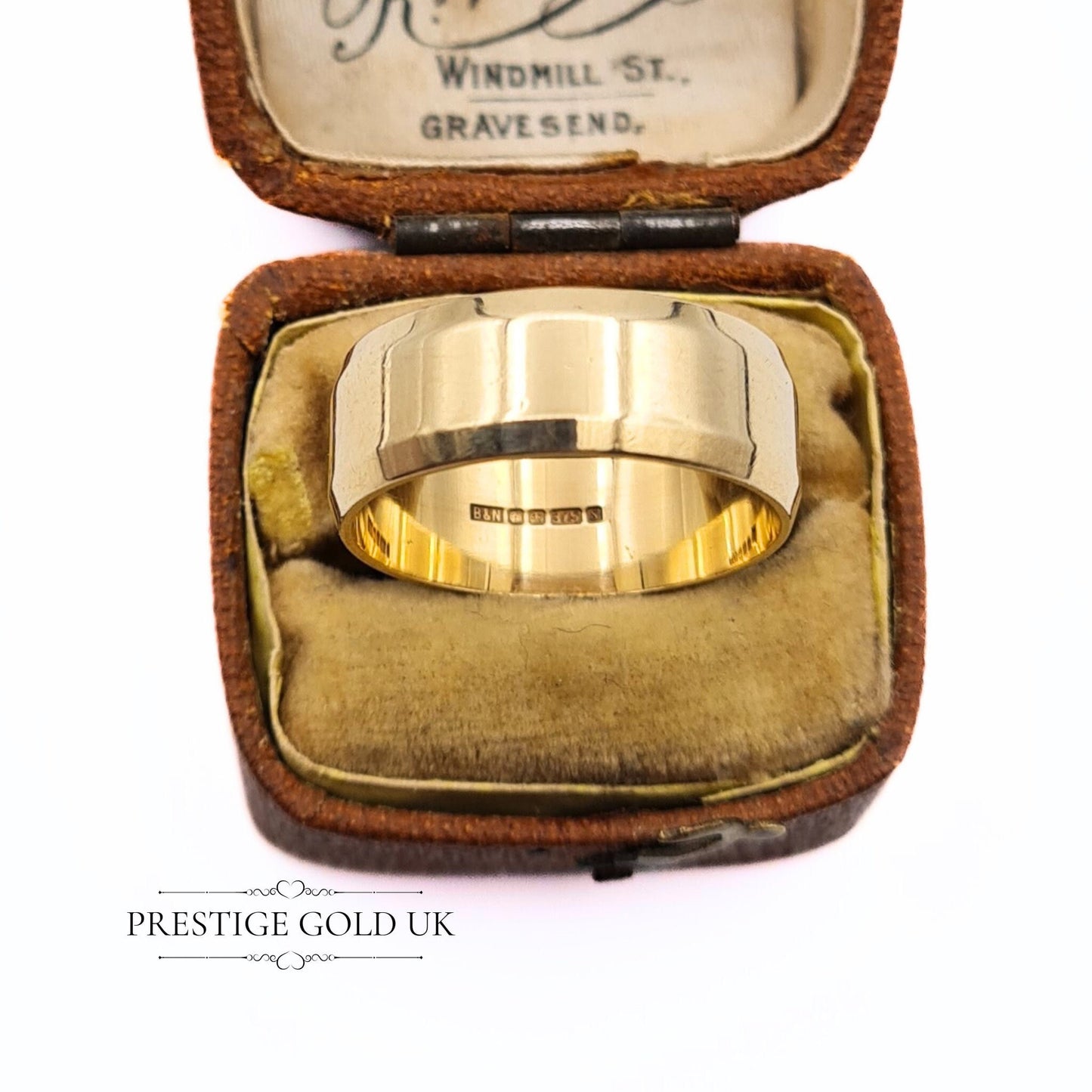 Flat Gold Wedding Ring 9ct - 1990's Plain Gold Band - Engagement Ring - 7 mm Wide Hallmarked Size UK O - US 7 1/4 - Euro 55