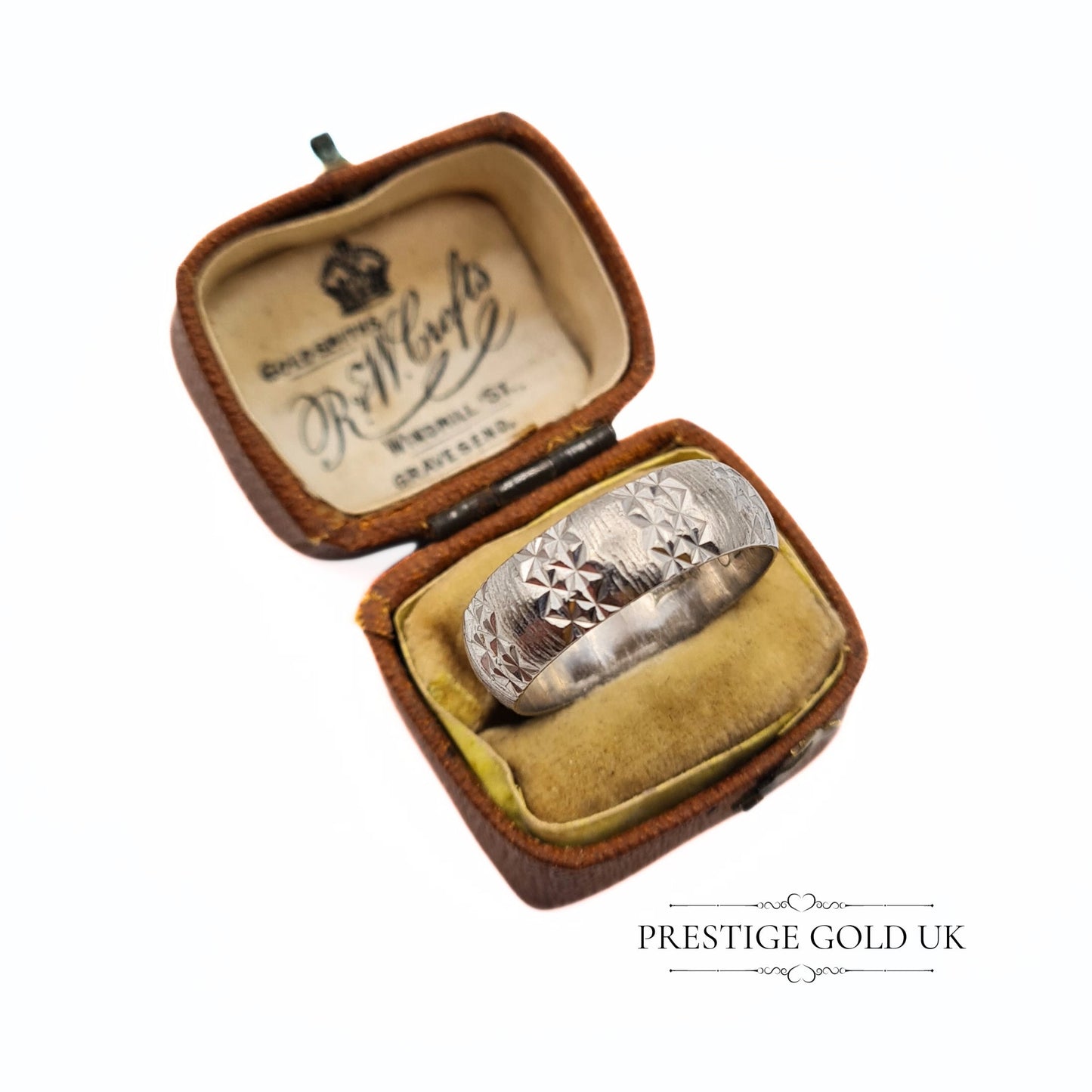 Vintage 18ct White Gold Patterned Ring - UK T 1/2, US 9 1/2, Euro 21 1/2