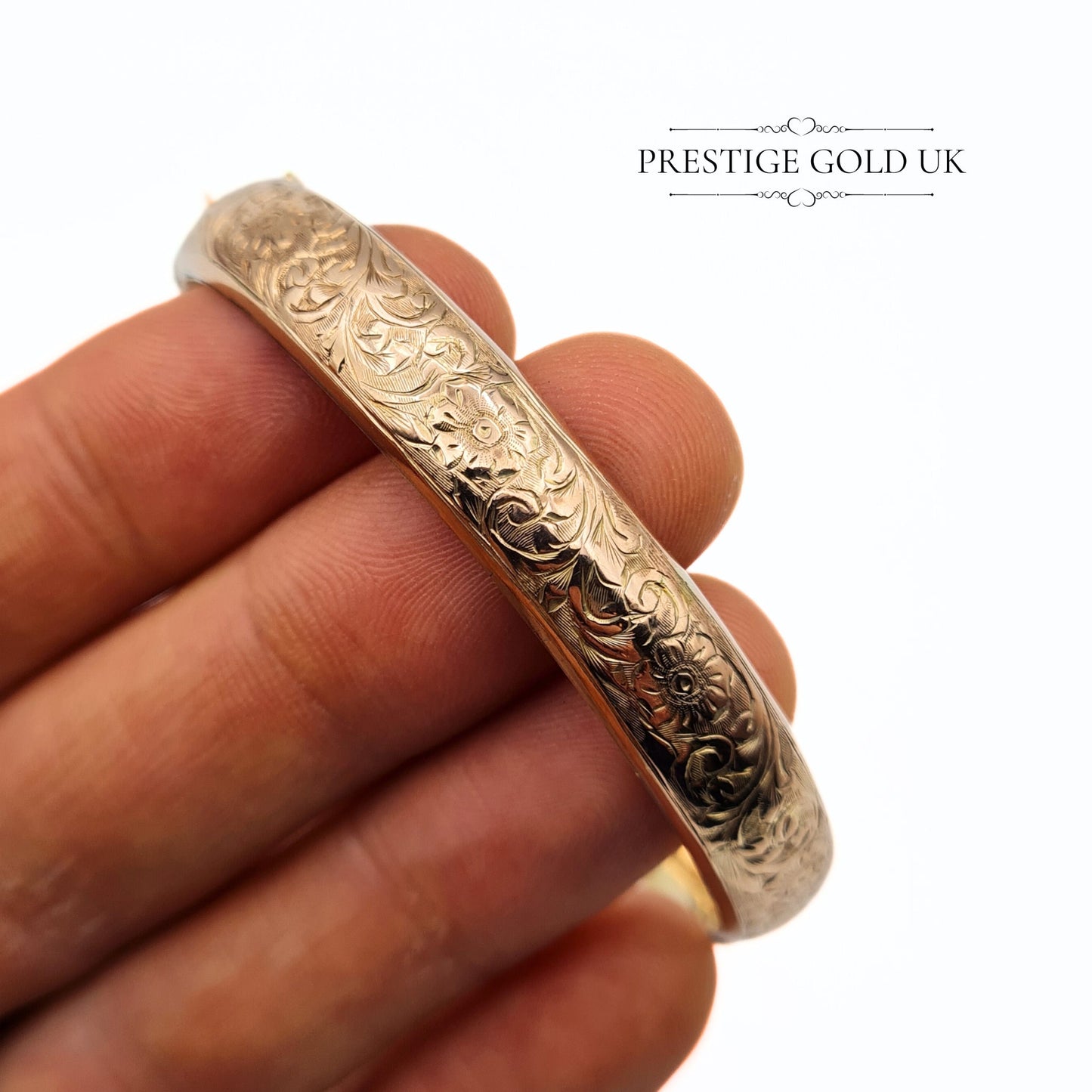 Antique Edwardian Rose Gold Engraved Hinged Bangle