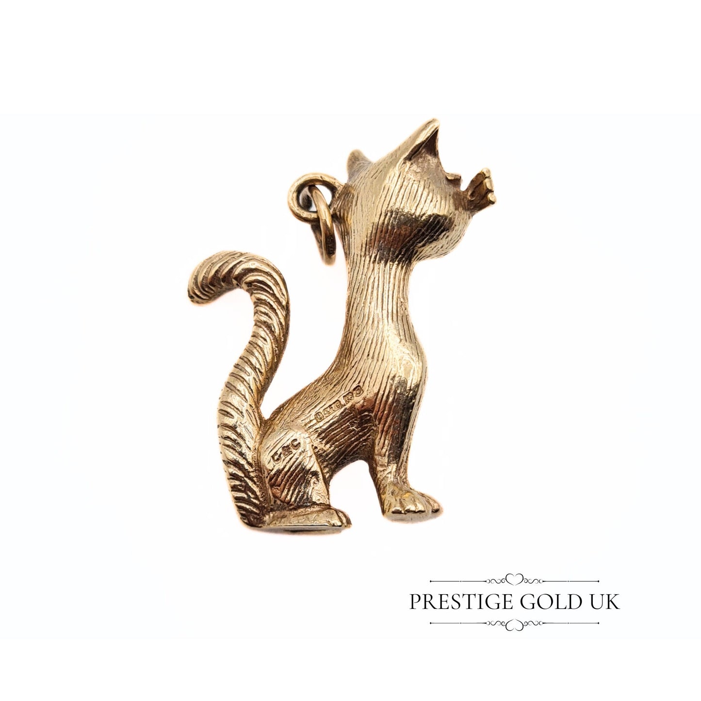 Vintage Heavy 9ct Gold Cat Pendant / Charm