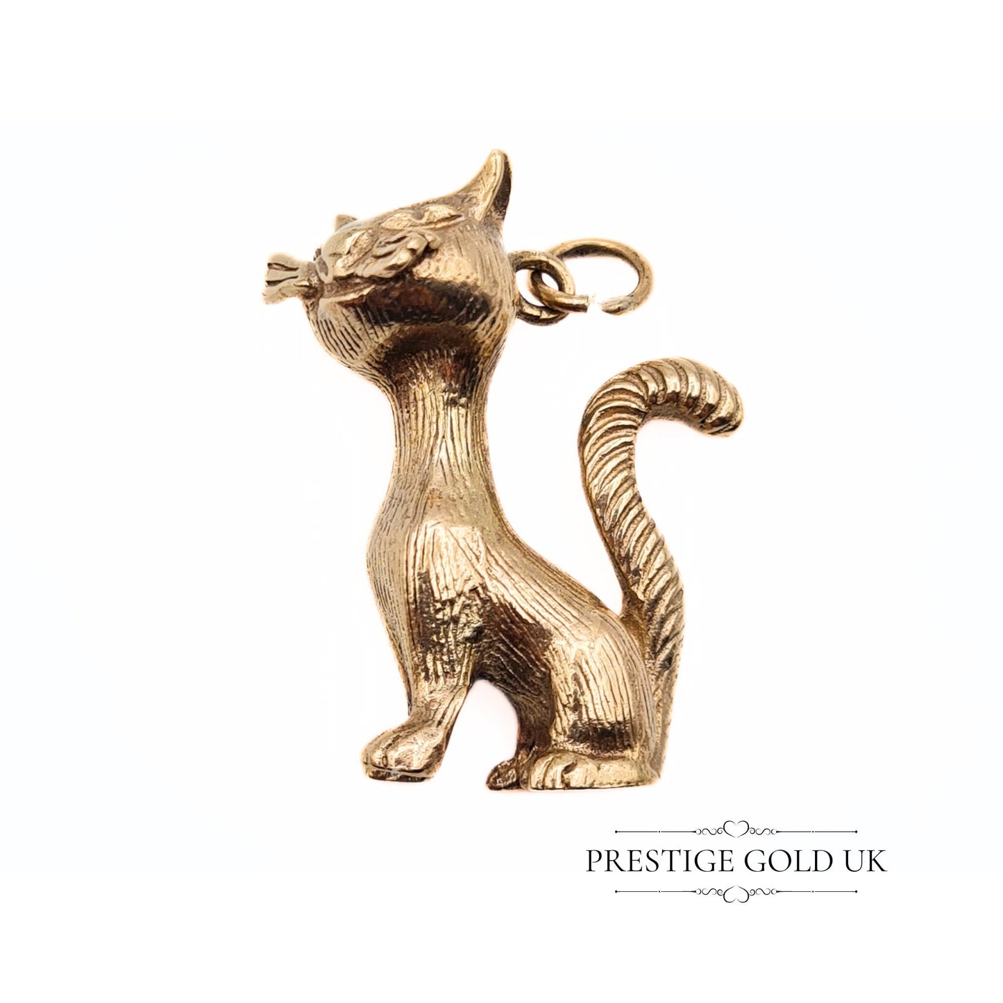 Vintage Heavy 9ct Gold Cat Pendant / Charm