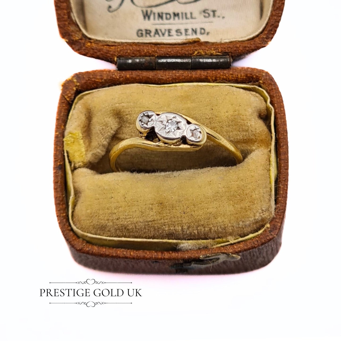 18ct Gold Platinum Vintage Diamond Crossover Ring - Size UK K 1/2, US 5 1/2