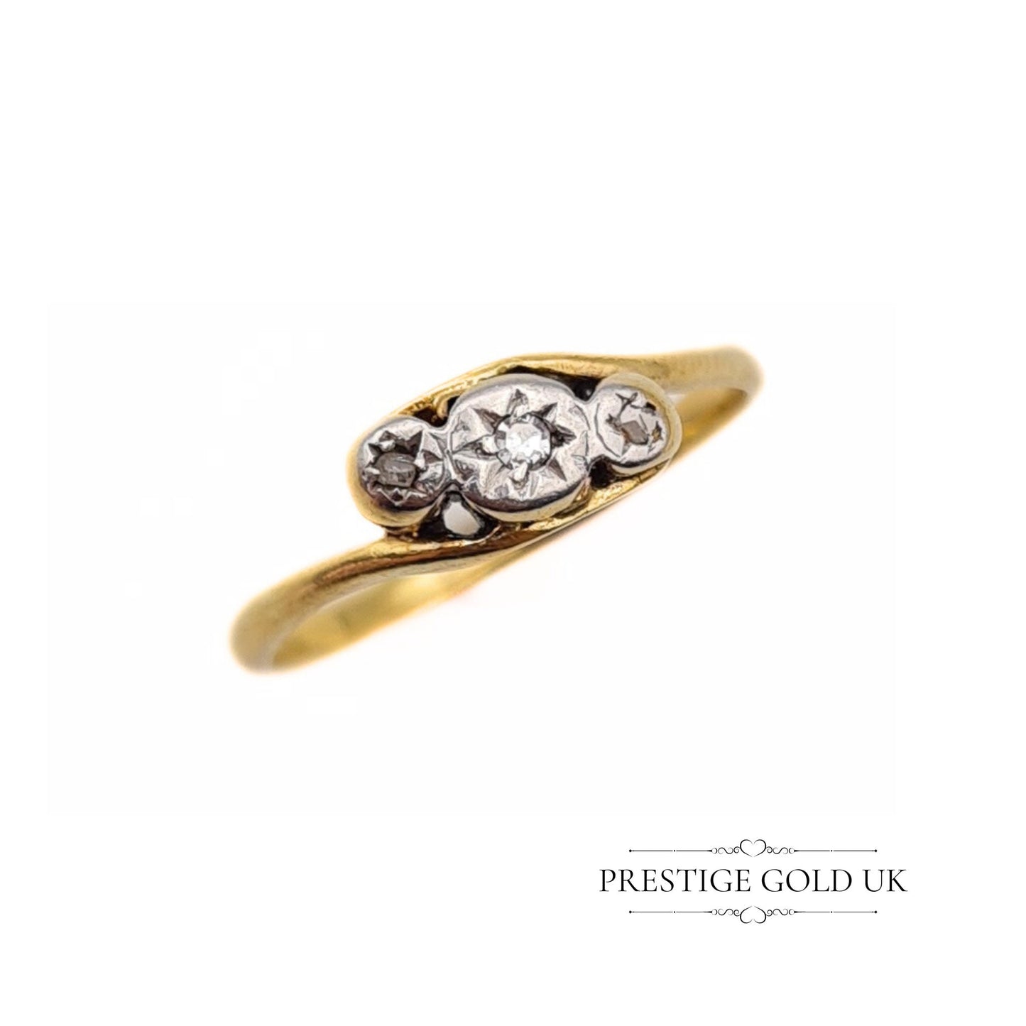 18ct Gold Platinum Vintage Diamond Crossover Ring - Size UK K 1/2, US 5 1/2