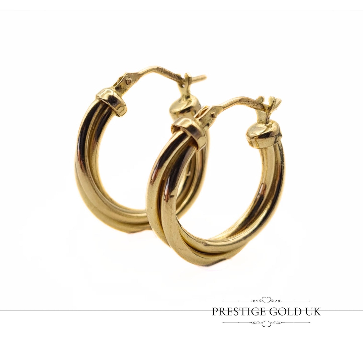 Vintage Triple Twist Hoop Earrings - 9ct Gold, 19mm