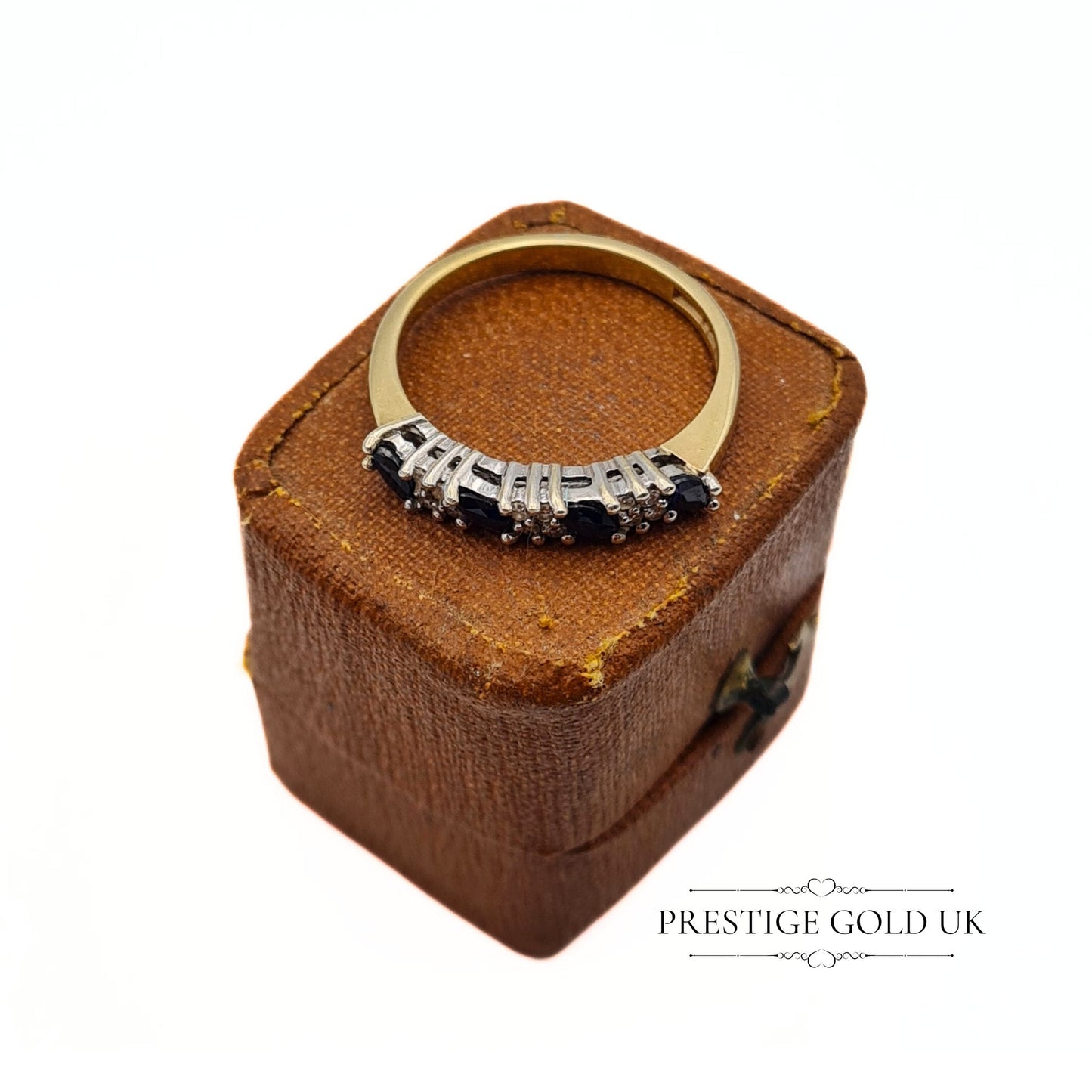 Vintage 9ct Gold Sapphire & Diamond Half Eternity Ring - Size UK O, US 7, Euro 55