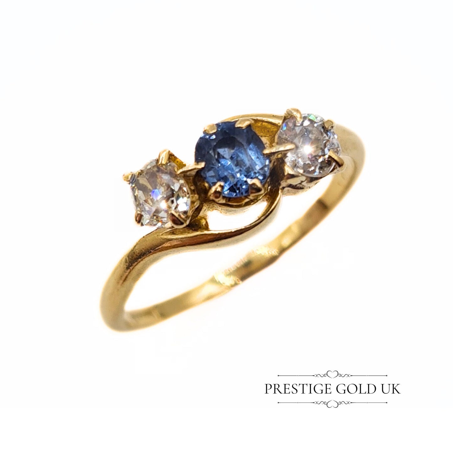Vintage Diamond Sapphire Crossover Ring in 18ct Gold - UK O, US 7 1/4, Euro 55