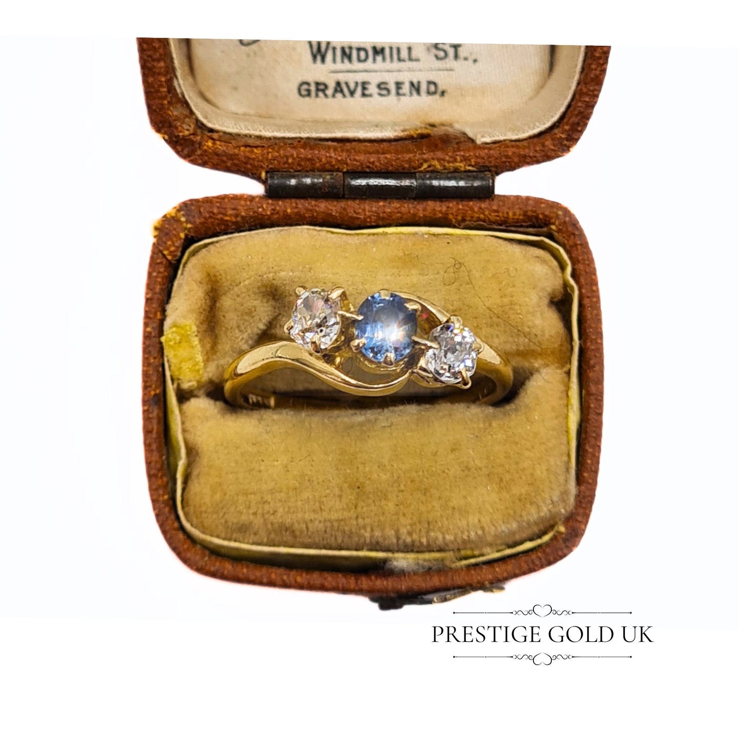 Vintage Diamond Sapphire Crossover Ring in 18ct Gold - UK O, US 7 1/4, Euro 55