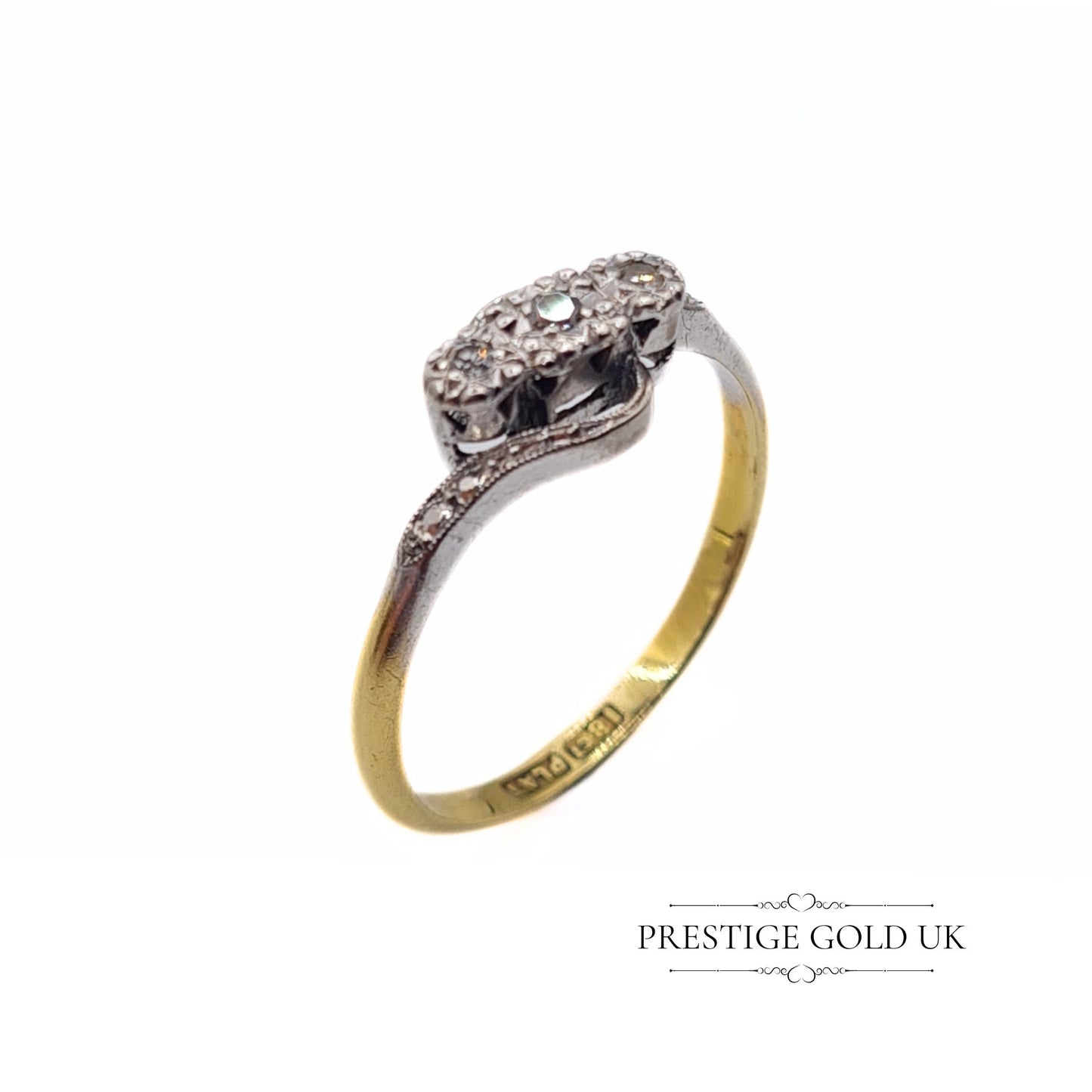Vintage 18ct Gold & Platinum Diamond Crossover Ring - UK N 1/2, US 7, Euro 54