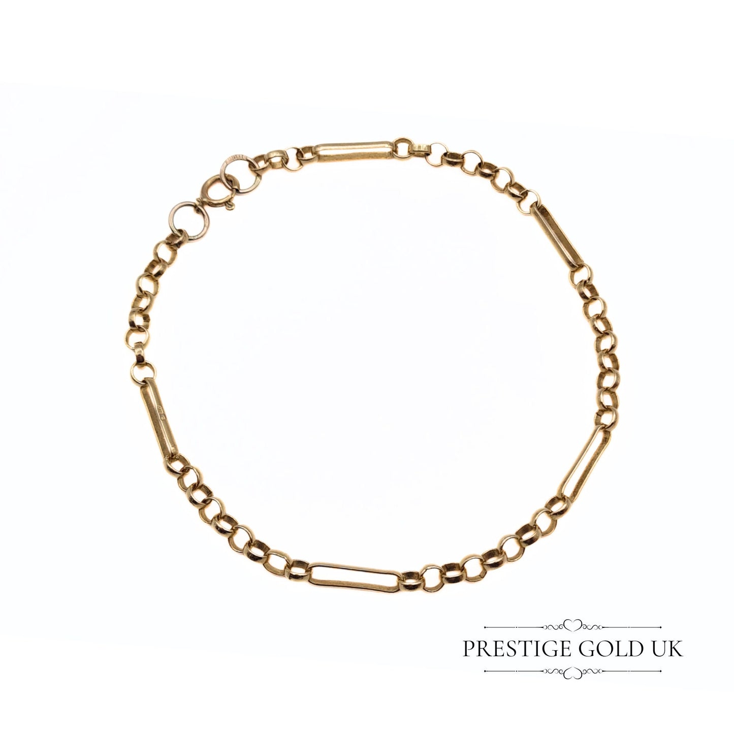 9ct Rose Gold Fancy Figaro Link Ladies Bracelet - 6 1/2 Inches (17 cm)