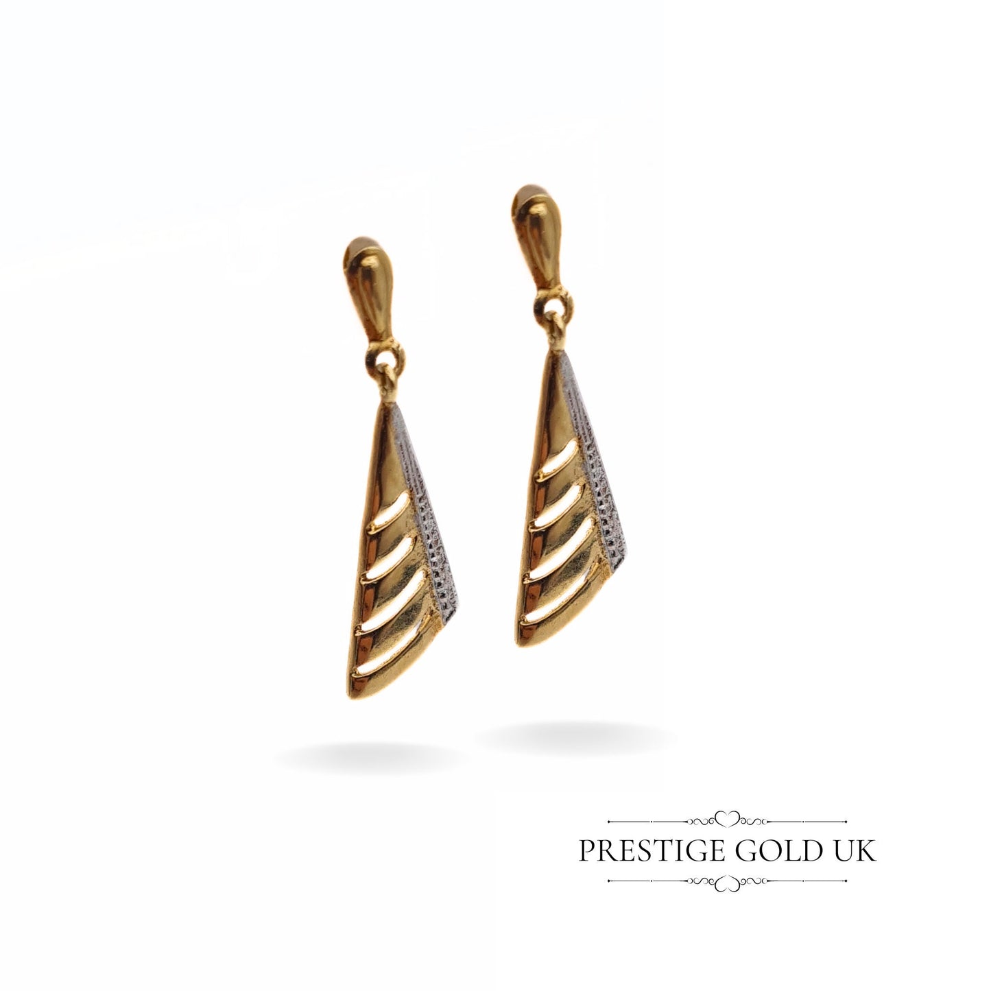 Vintage 9ct Gold Two-tone Triangle Drop Earrings